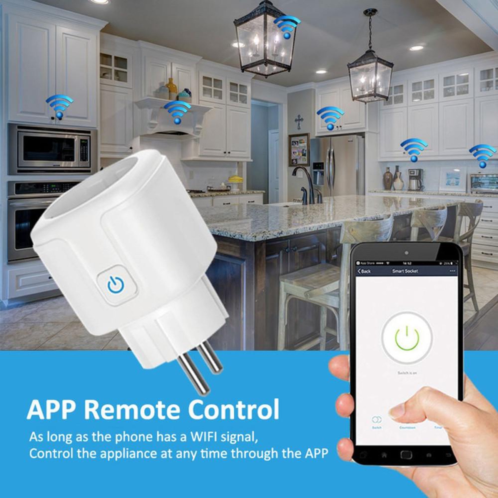 Voir la diapositive 5 : Prise connectée Wi‑Fi Mini 16 A 2,4 GHz commande vocale Alexa/Google, application et minuterie