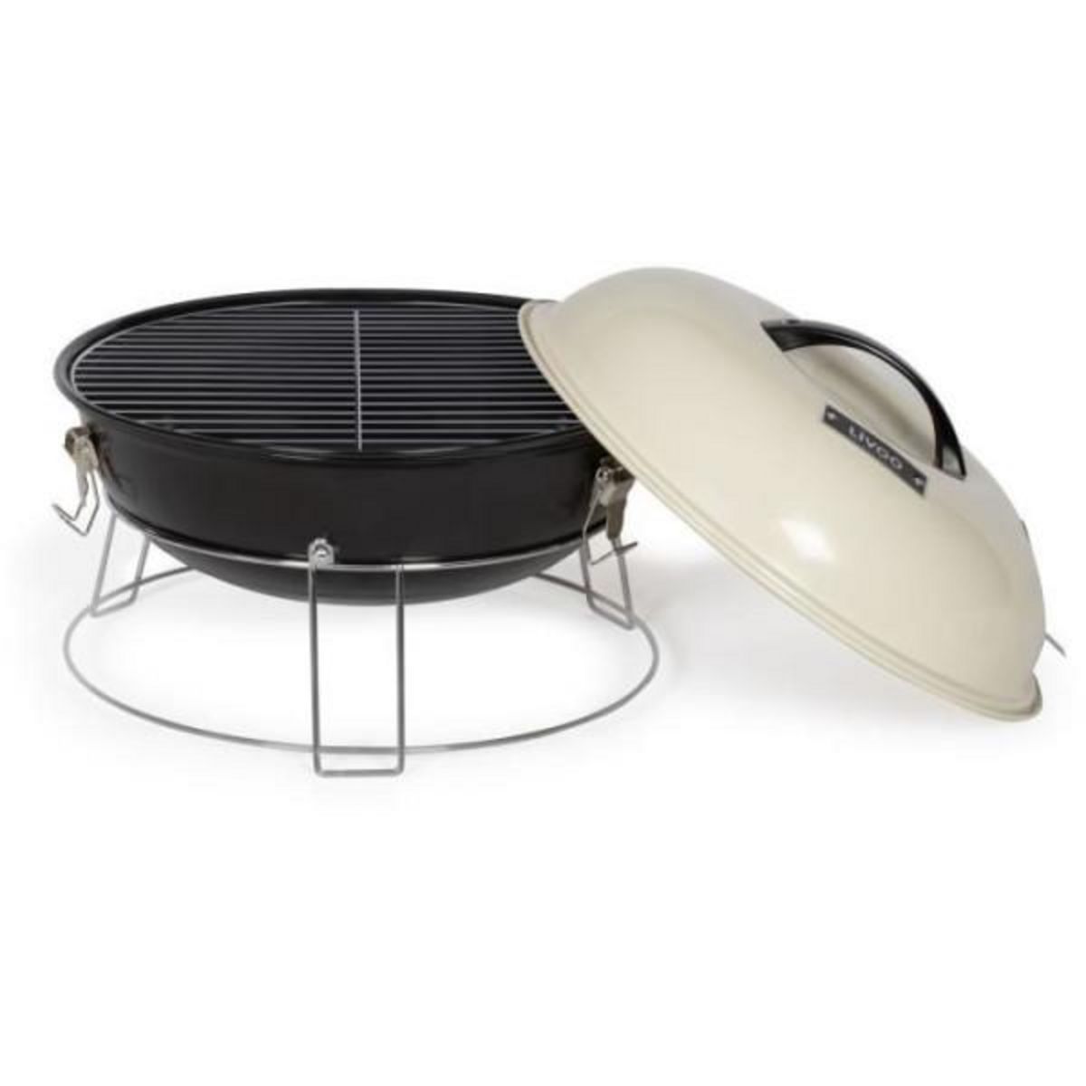 AAAAA Barbecue a charbon portable - LIVOO - DOC301 - ø34 cm - Grille chromé - Hauteur 18 cm - Poignées - Loquets de sécurité