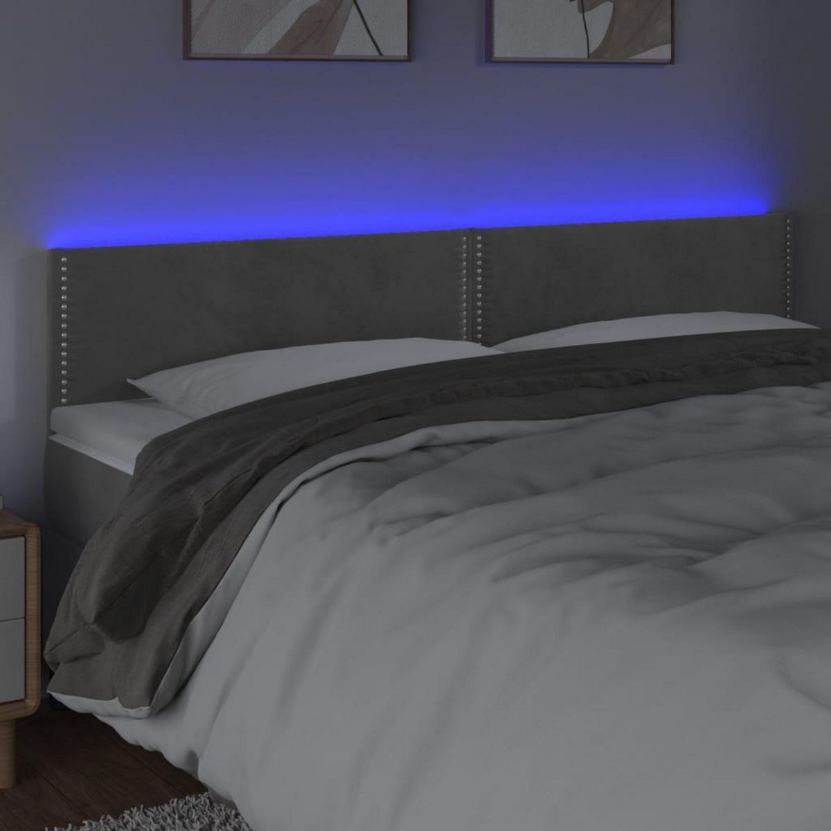 VIDAXL Tete de lit a LED Gris clair 200x5x78/88 cm Velours