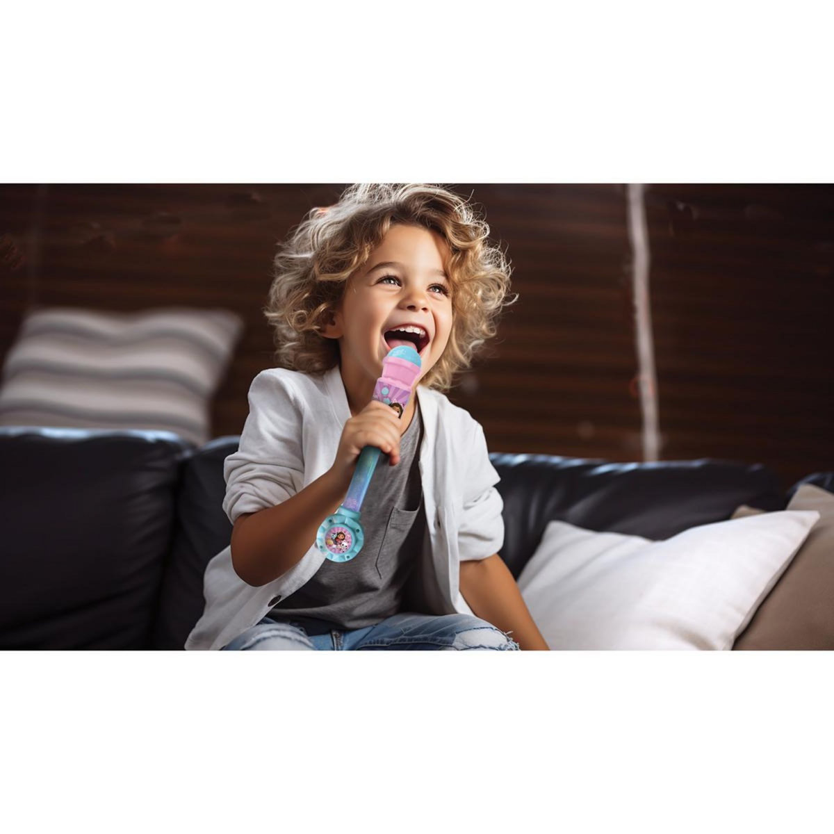 Lexibook Microphone Gabby et la maison magique avec tube lumineux et enceinte