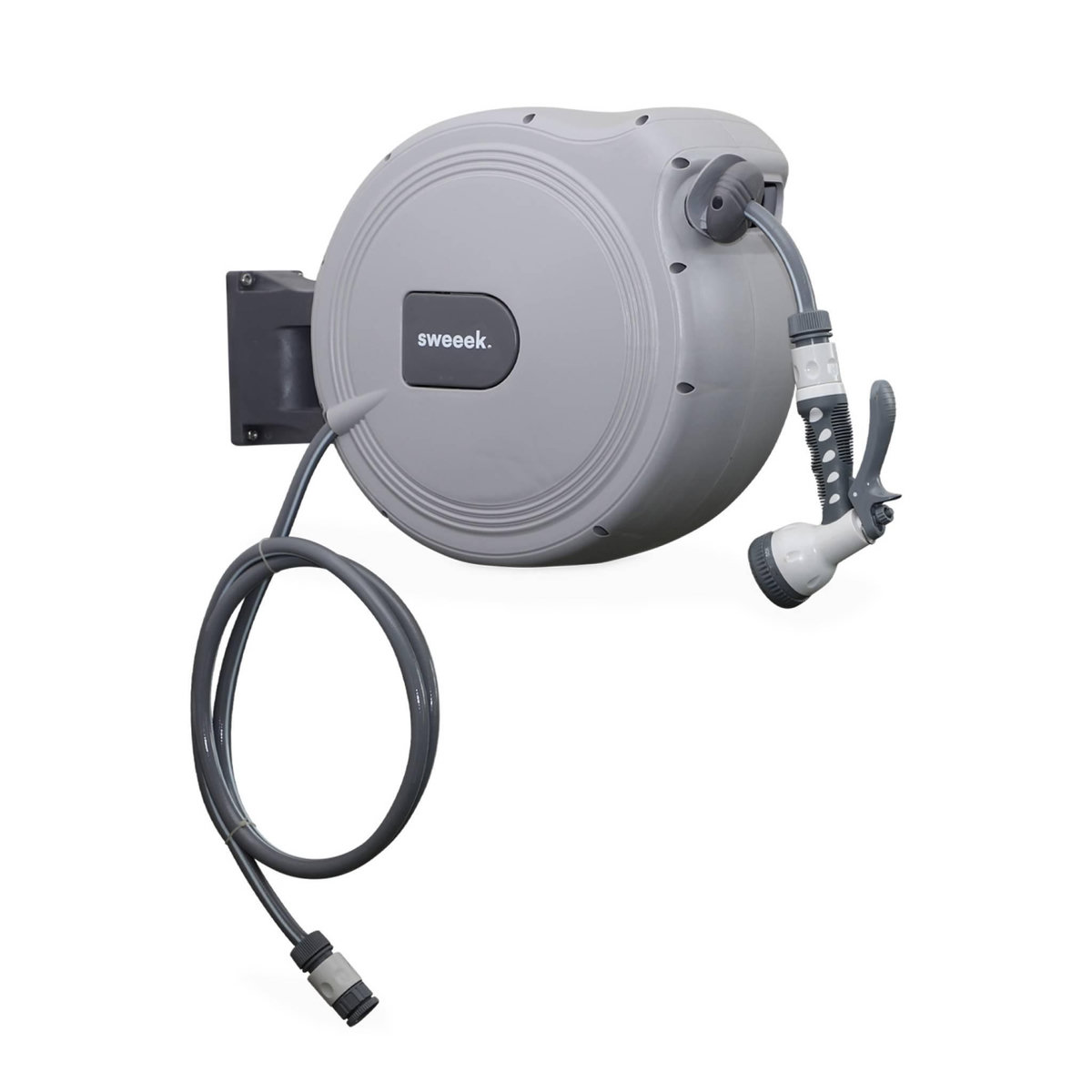 SWEEEK Dévidoir mural automatique 30m. enrouleur avec tuyau d'arrosage. raccord et pistolet d'arrosage fournis