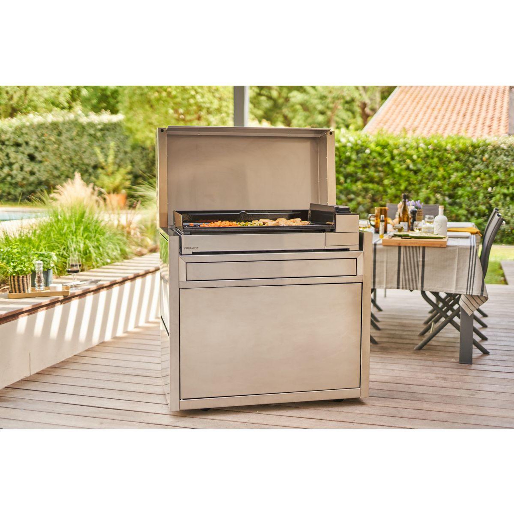 Voir la diapositive 4 : FORGE ADOUR Plancha gaz premium 75 inox 3 brûleurs à poser 75.5x41 cm
