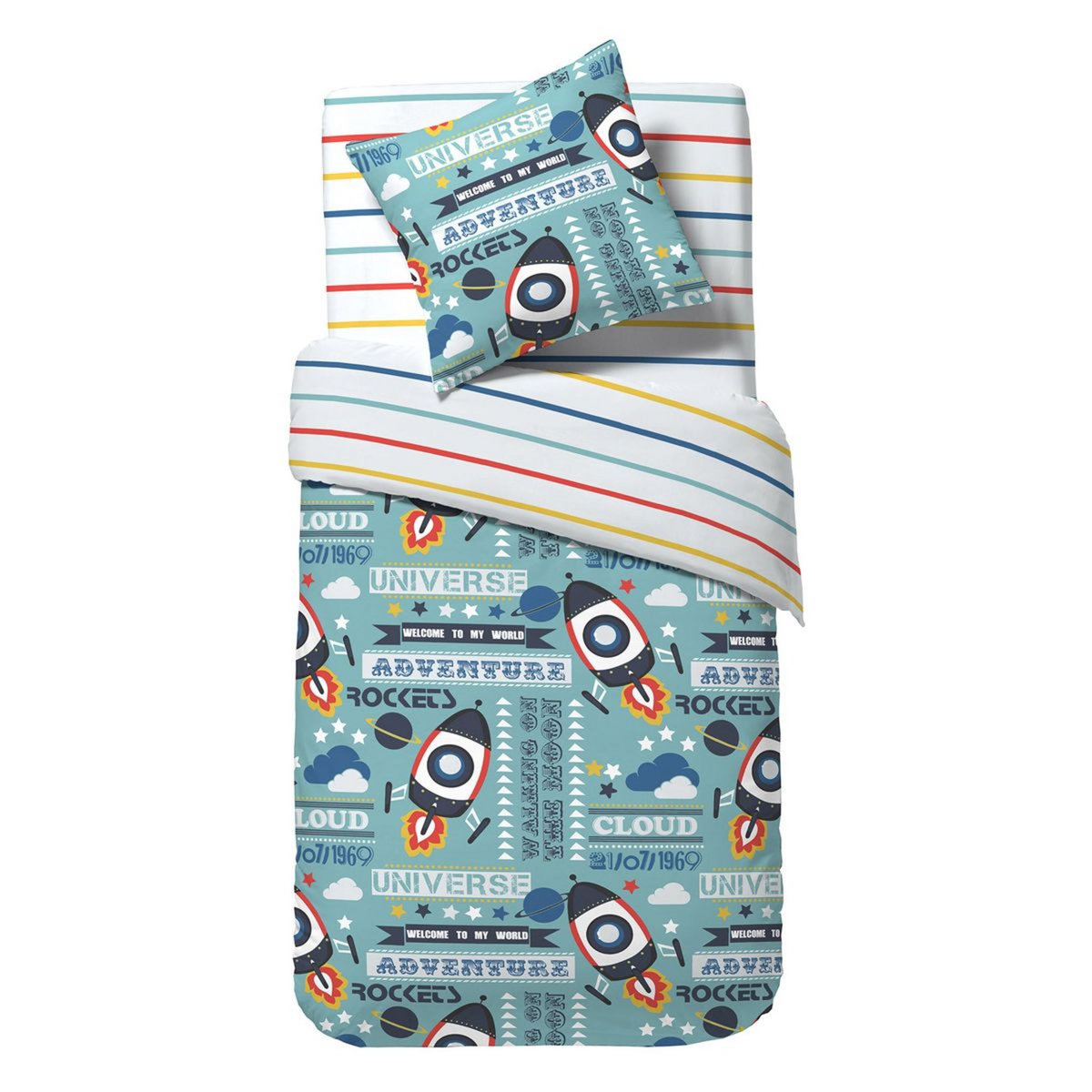 Parure housse de couette enfant en polycoton FUSEE