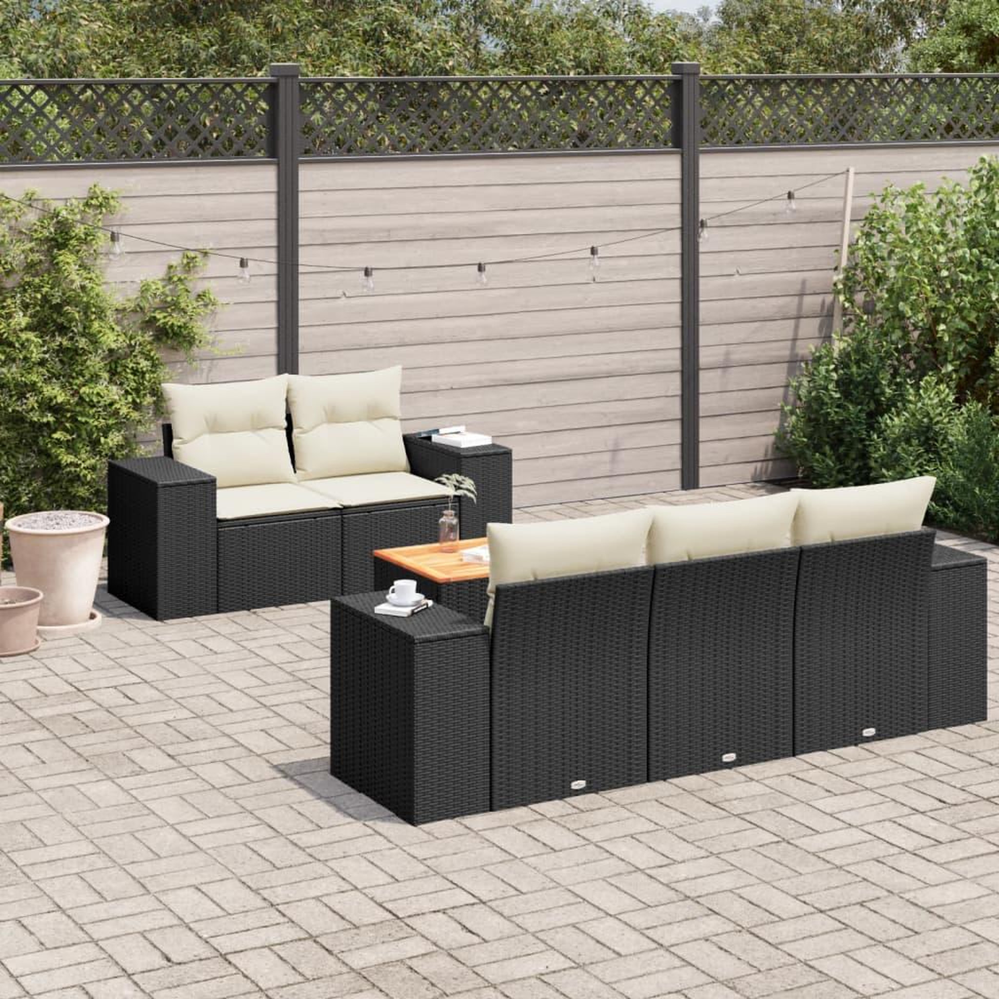 VIDAXL Salon de jardin 6 pcs avec coussins noir resine tressee
