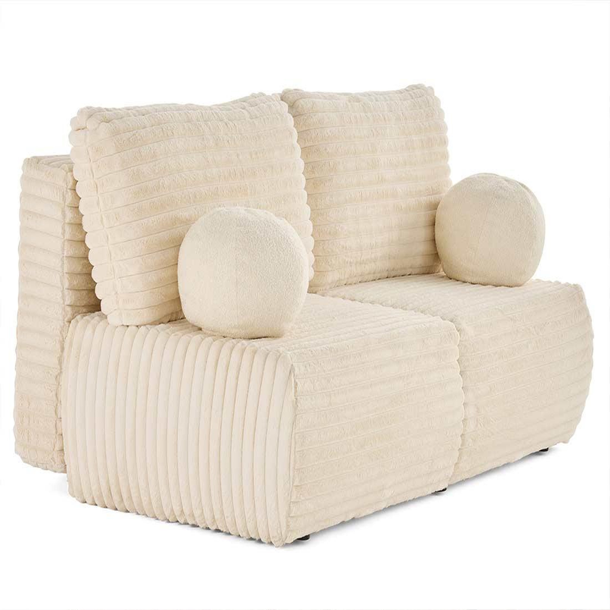 Voir la diapositive 5 : BEST MOBILIER Marvin - canapé 3 places convertible et coffre en fausse fourrure côtelée avec 2 coussins boule inclus