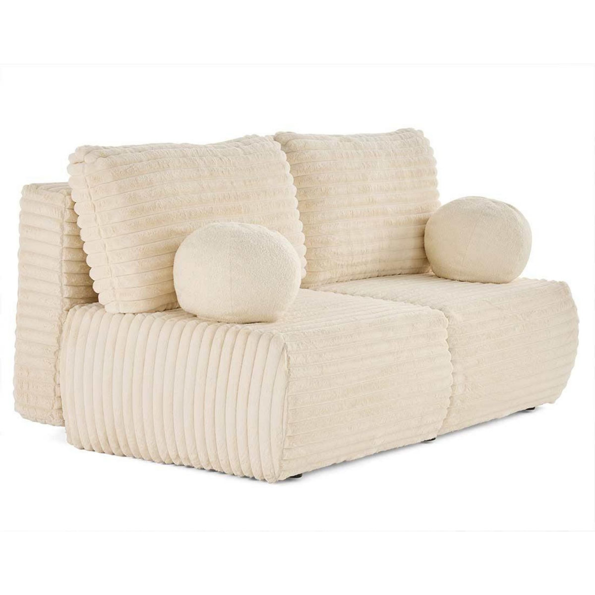 BEST MOBILIER Marvin - canapé 3 places convertible et coffre en fausse fourrure côtelée avec 2 coussins boule inclus