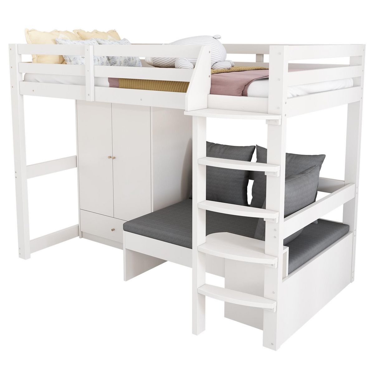 MERAX Lit combiné enfant 90x200cm bois coloris blanc