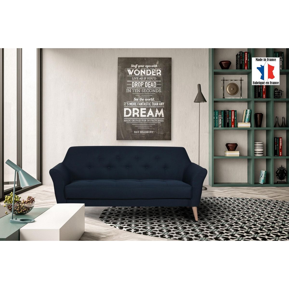 Canapé 3 places scandinave tissu chiné SANTANA, pieds hêtre