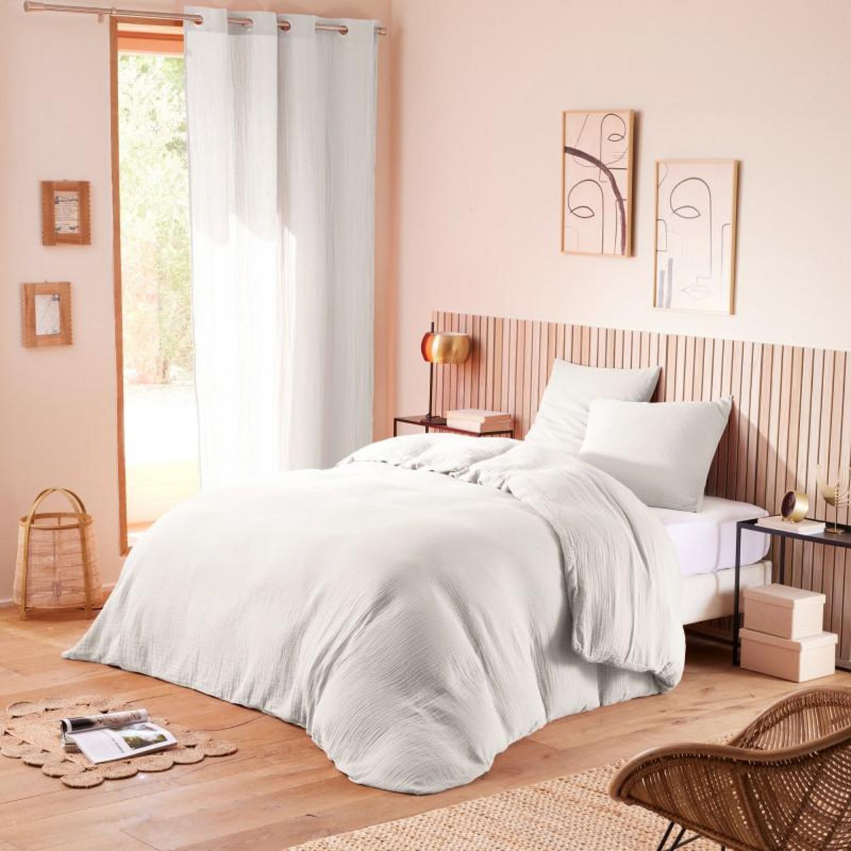 COTON PUR Parure de draps 4 pièces  Noah  Gaze de Coton pour lit 2 Places 160 cm