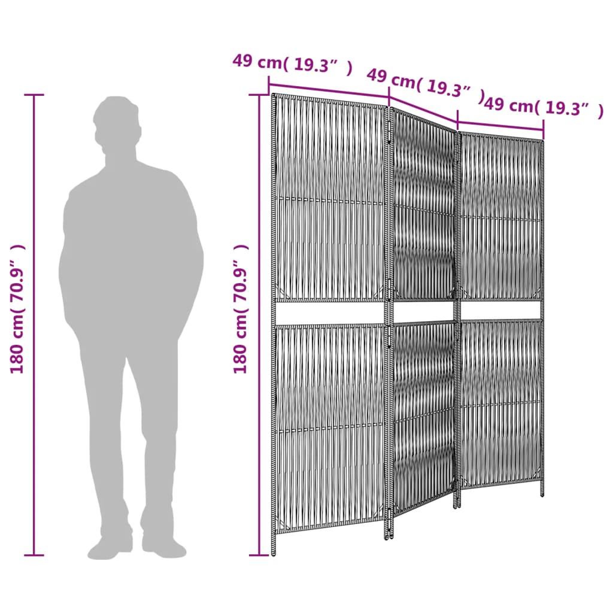 Voir la diapositive 6 : VIDAXL Cloison de separation 3 panneaux marron resine tressee