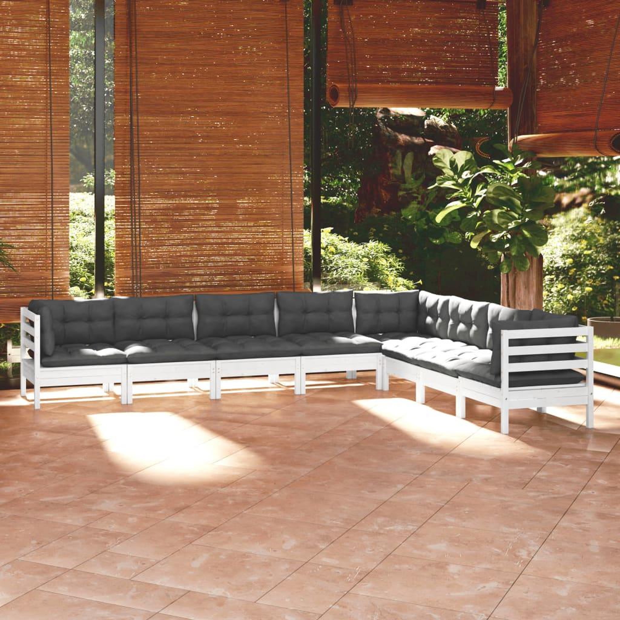 Voir la diapositive 1 : VIDAXL Salon de jardin 8 pcs avec coussins blanc bois de pin massif