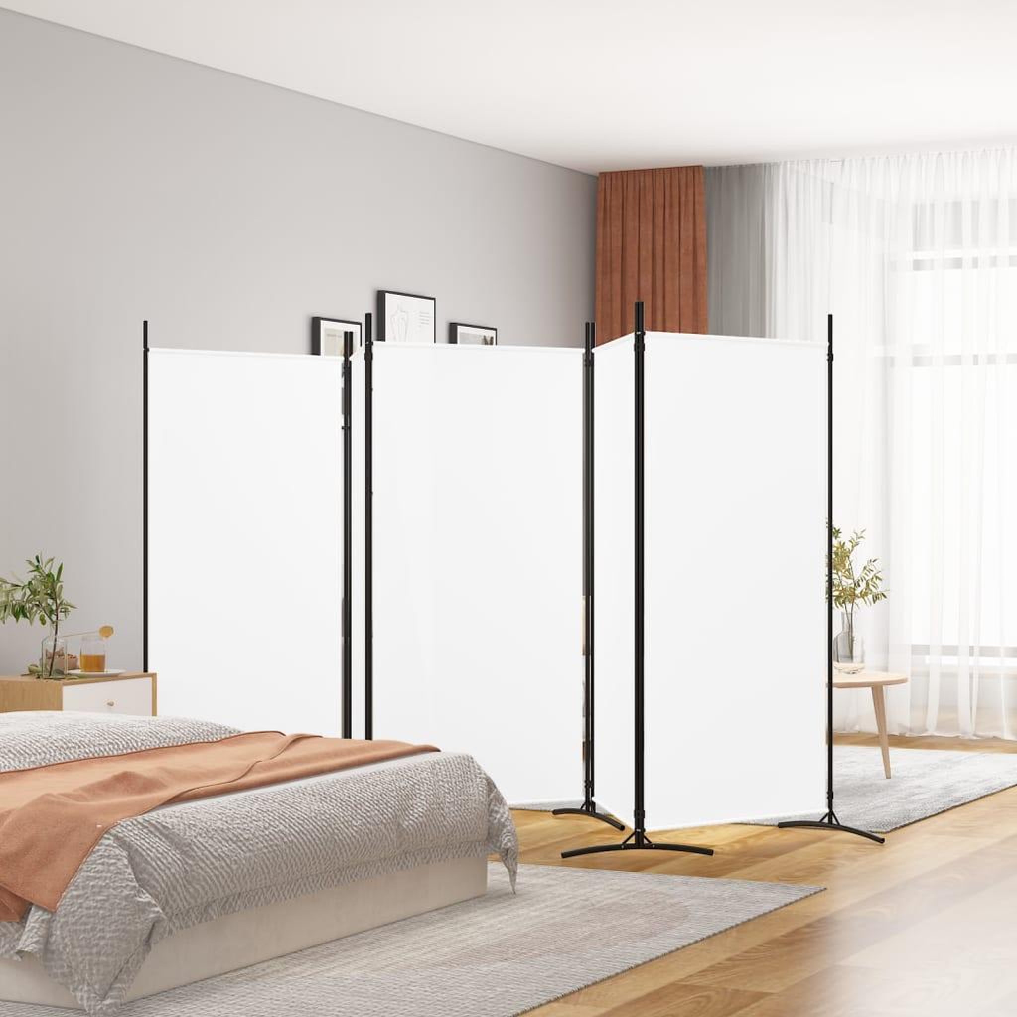Voir la diapositive 1 : VIDAXL Cloison de separation 5 panneaux Blanc 433x180 cm Tissu