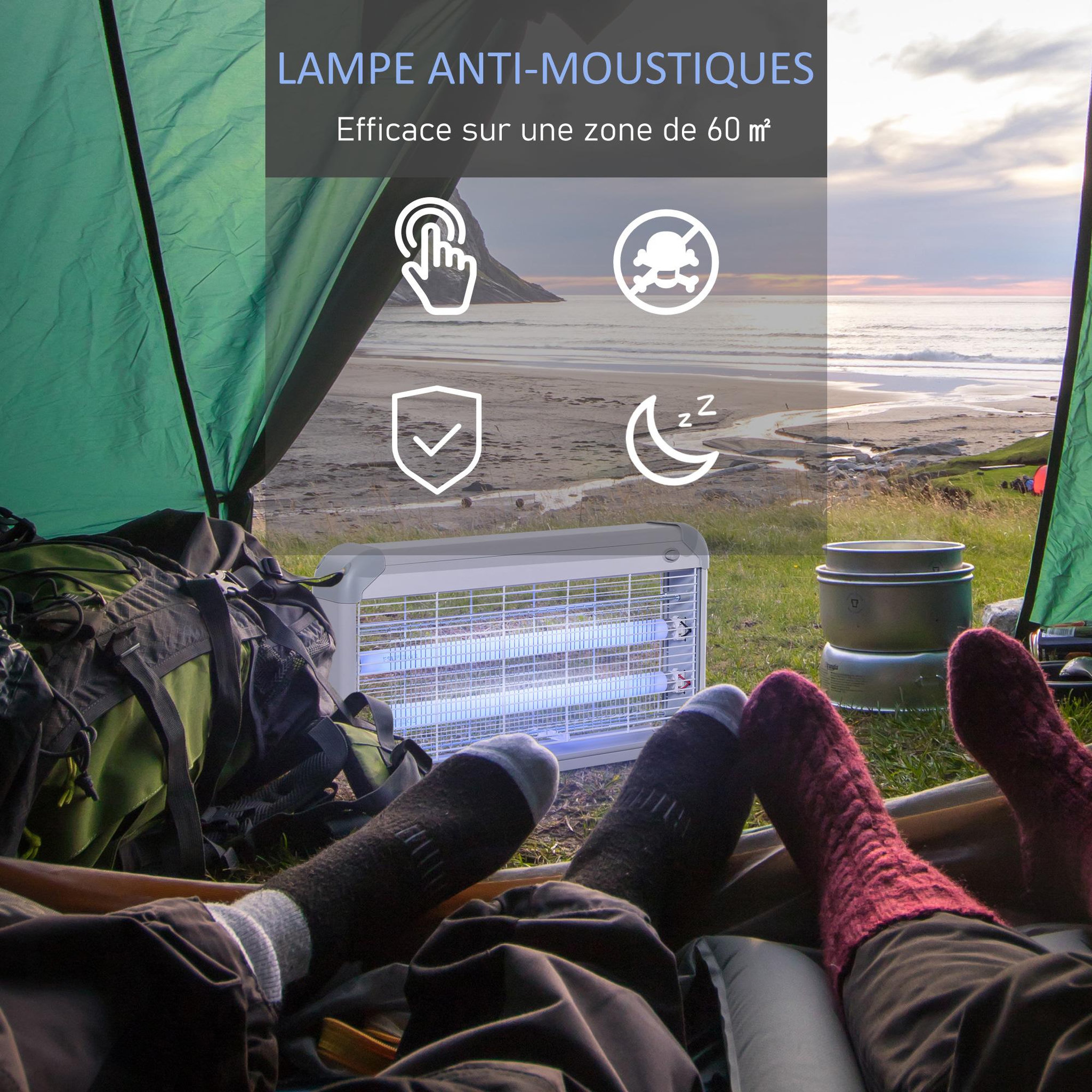 Voir la diapositive 4 : OUTSUNNY Outsunny Lampe UV anti-insectes anti moustique tue mouche électrique destructeur d'insectes 30 W gris