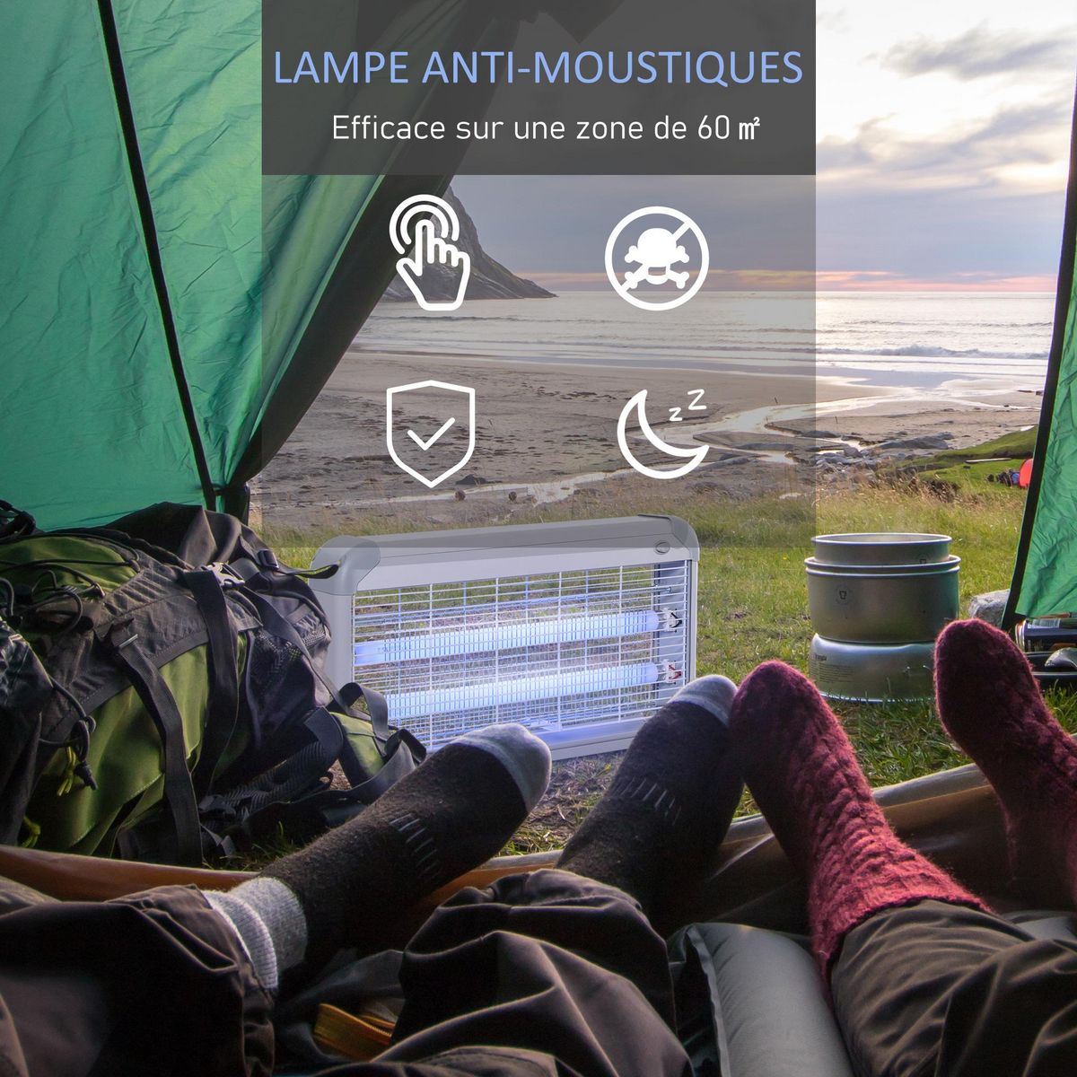 OUTSUNNY Outsunny Lampe UV anti-insectes anti moustique tue mouche électrique destructeur d'insectes 30 W gris