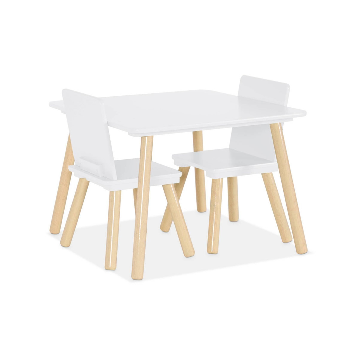 SWEEEK Table carrée enfant avec 2 chaises. pieds en pin. blanc