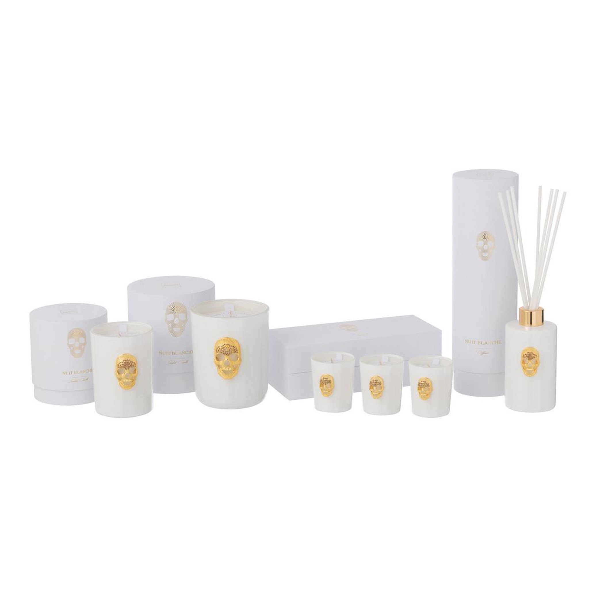 Voir la diapositive 2 : J-LINE Bougie parfumée  crane nuit  13cm white floral tonk