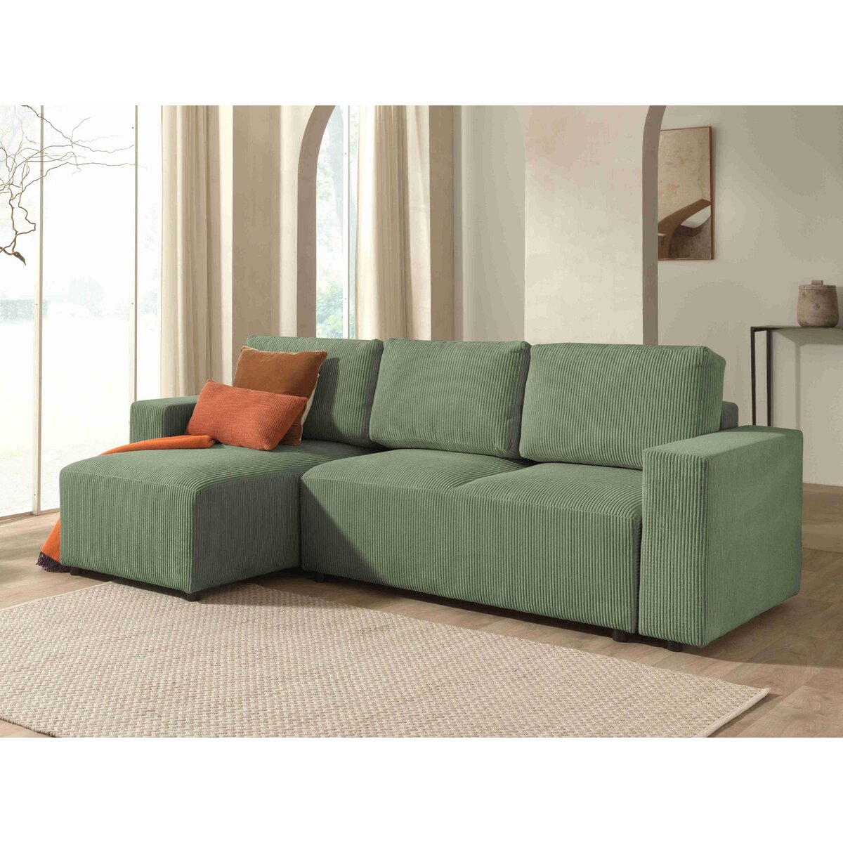 LISA DESIGN Livy - canapé d'angle convertible et coffre - réversible - en velours côtelé - 4 places