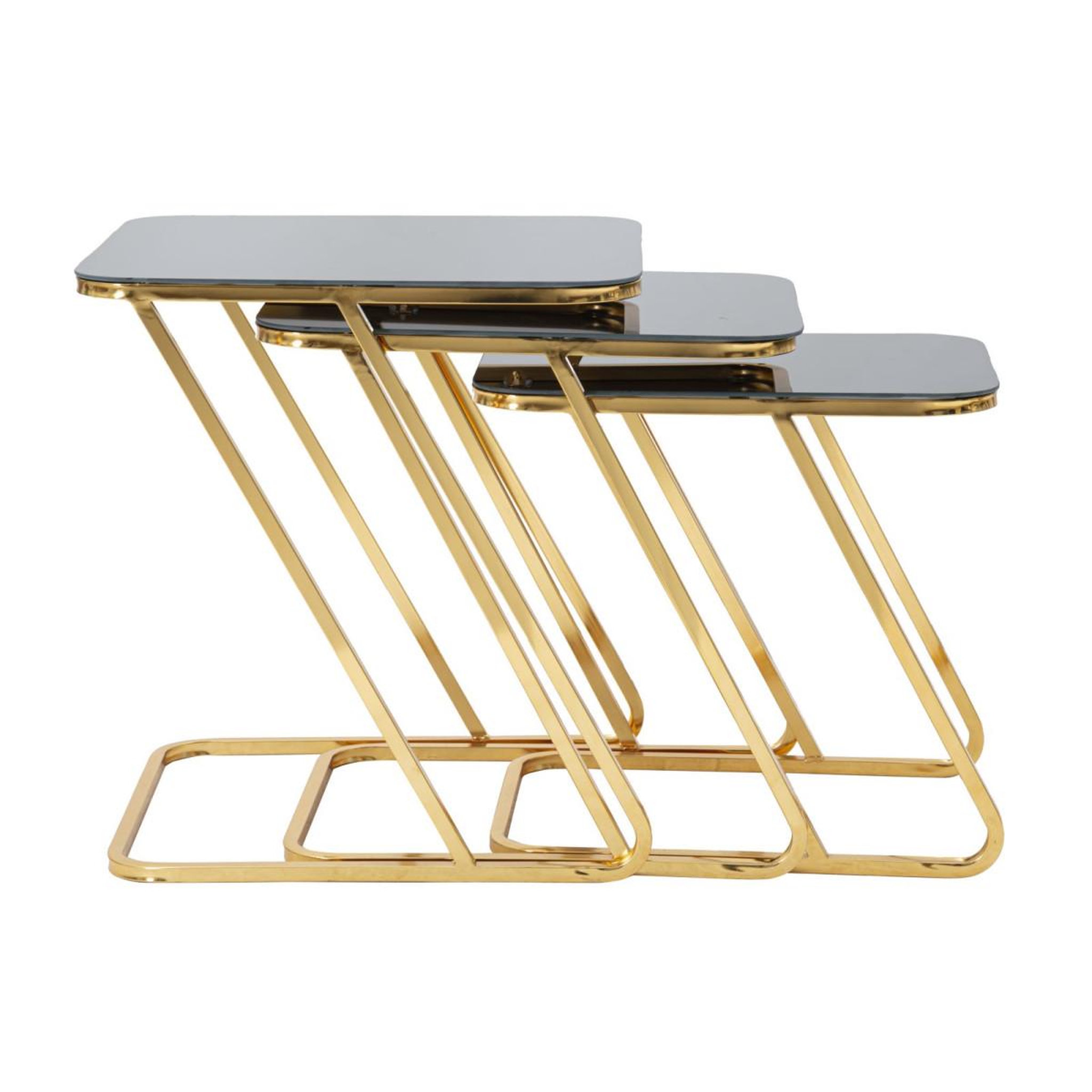 Voir la diapositive 5 : Paris Prix Lot de 3 tables d'appoint gigognes  simple  55cm noir & or