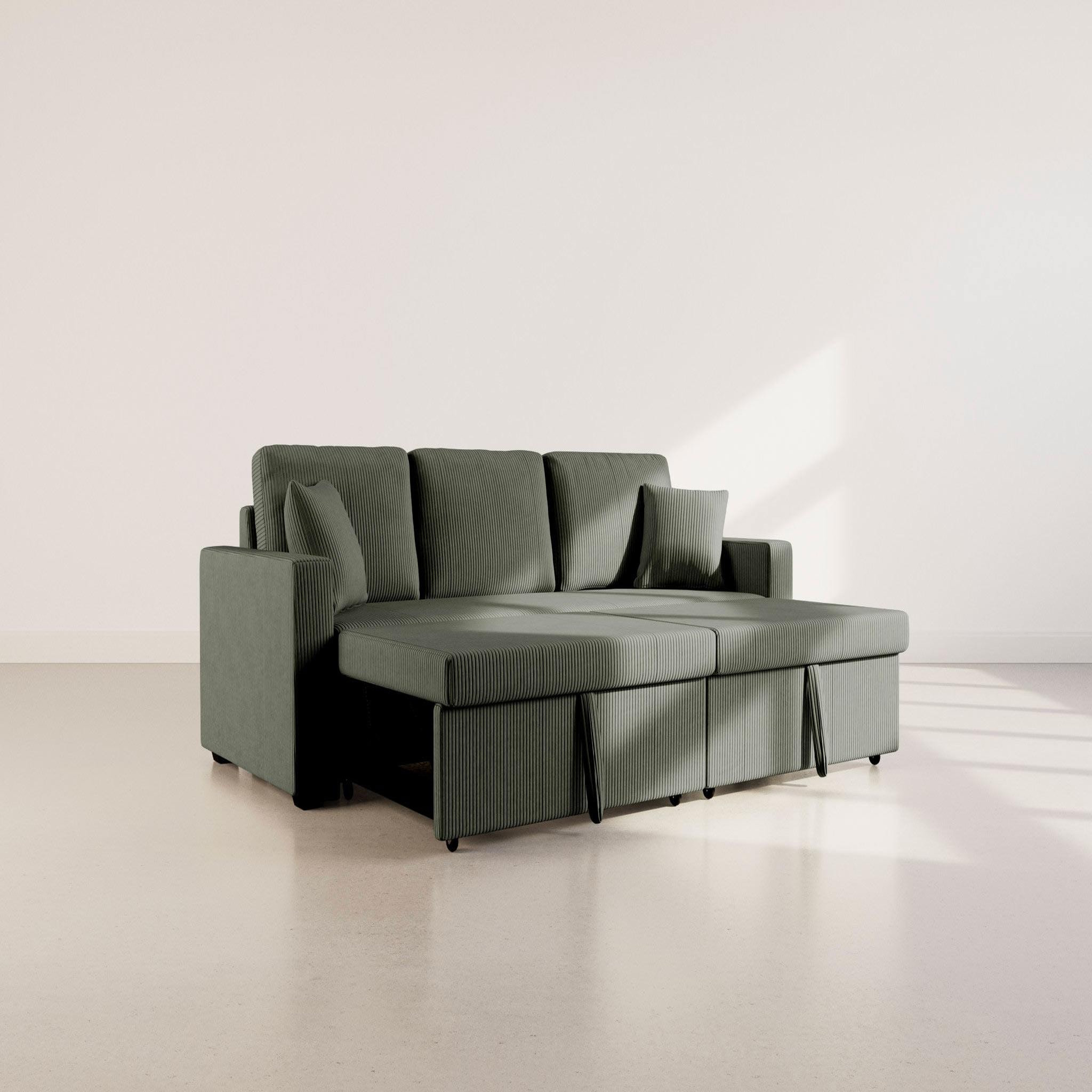 Voir la diapositive 3 : BEST MOBILIER Cyrus - canapé droit 3 places convertible en velours côtelé