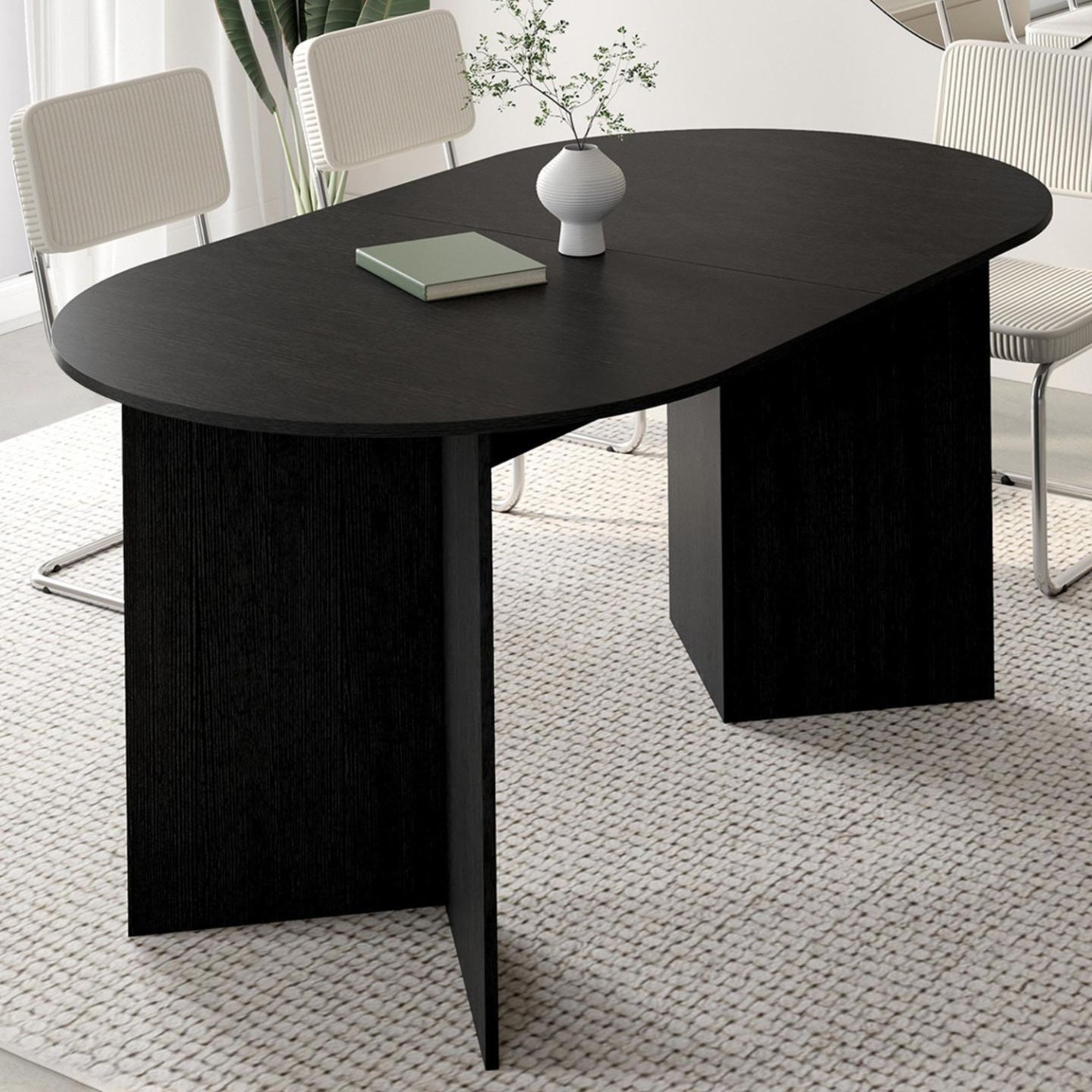 Voir la diapositive 4 : ID MARKET Table à manger extensible ovale marthe 6 -10 personnes bois noir 160-200 cm