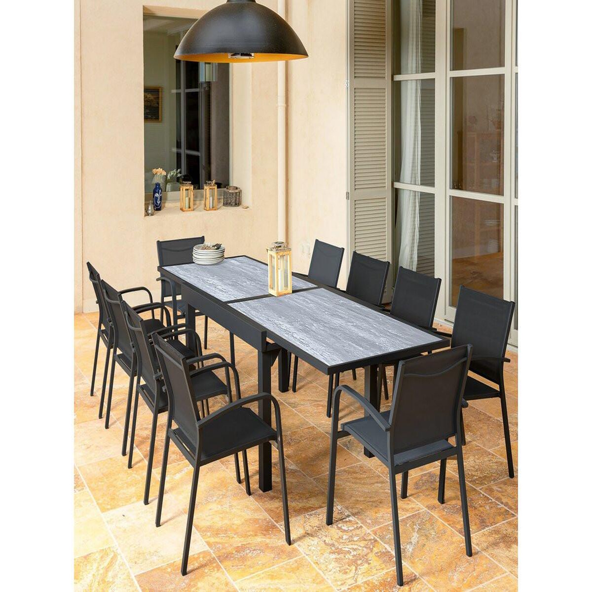 Voir la diapositive 2 : Habitat et Jardin Table jardin en aluminium extensible  lagos  - 200/320 x 105 x 76 cm - gris