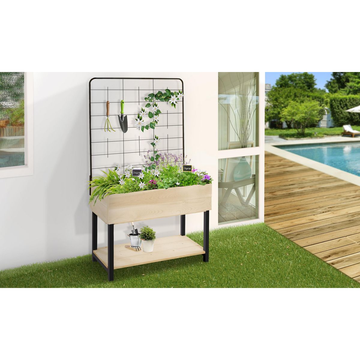 Jardikt Jardinière sur pieds avec treillis - Bois de pin - 80x40x140cm