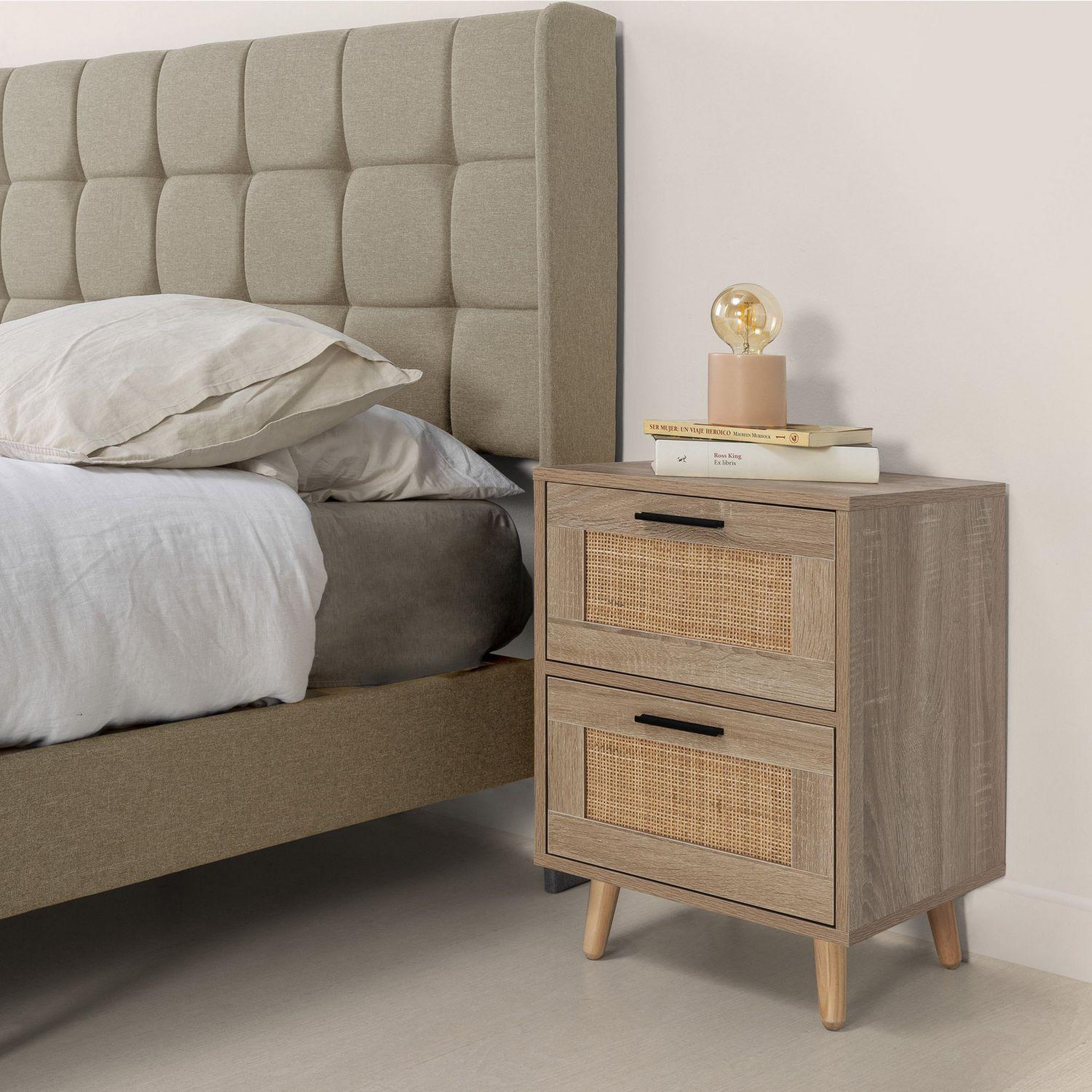 Voir la diapositive 5 : VS VENTA-STOCK Table de chevet Dalia 2 tiroirs couleur chêne, 40 x 34 x 57 cm
