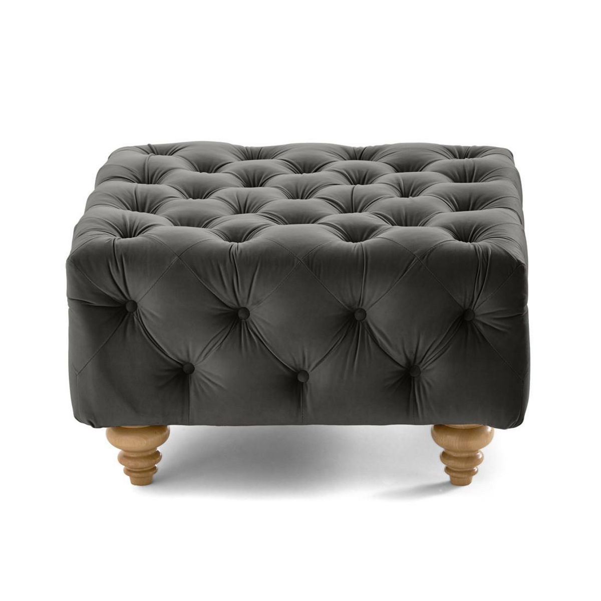 LISA DESIGN Walter - pouf chesterfield en velours - pieds bois