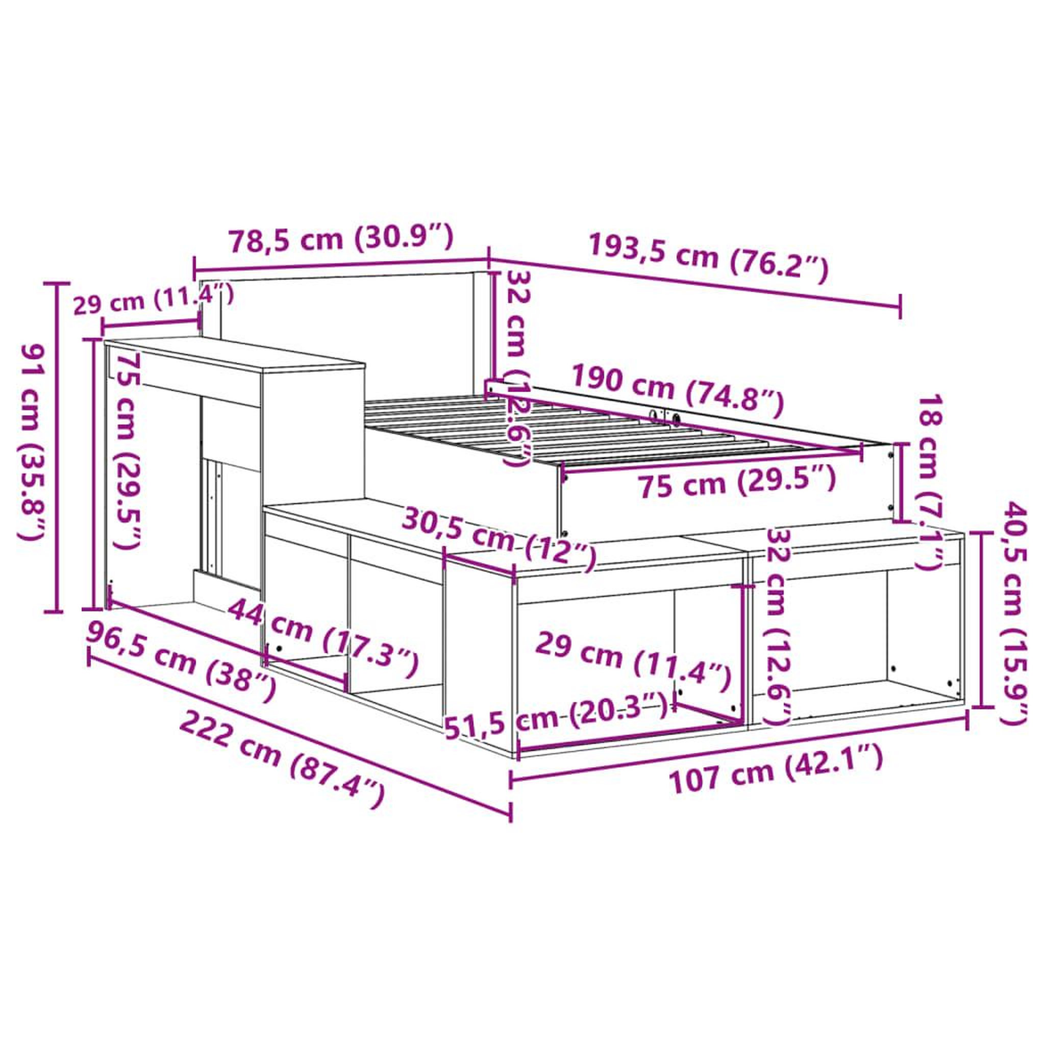 Voir la diapositive 6 : VIDAXL Cadre de lit sans matelas blanc 75x190 cm bois de pin massif