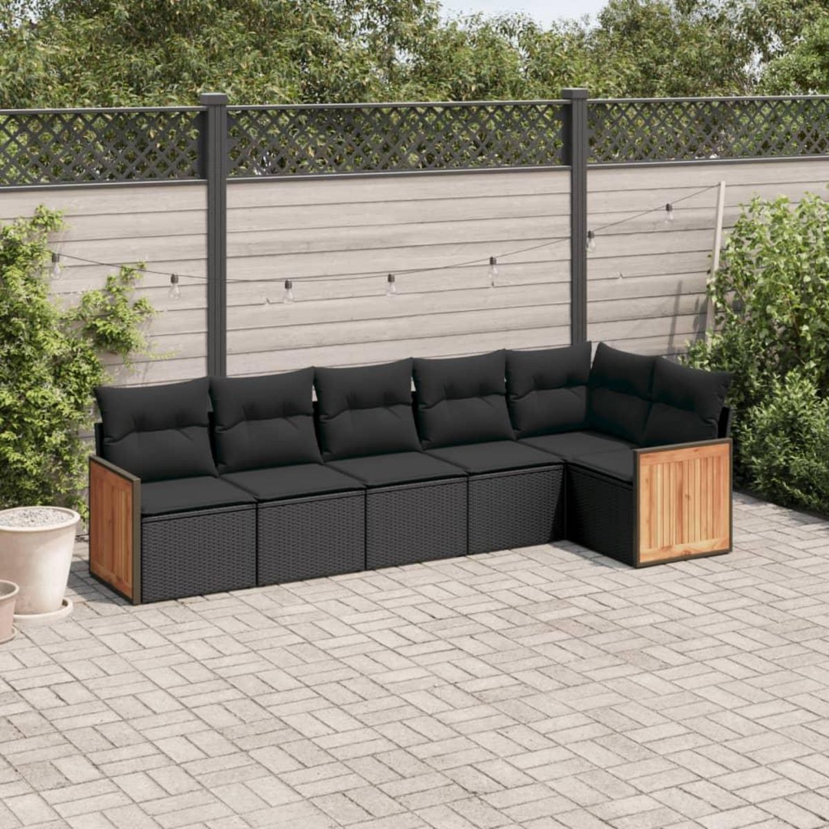 VIDAXL Salon de jardin 6 pcs avec coussins noir resine tressee