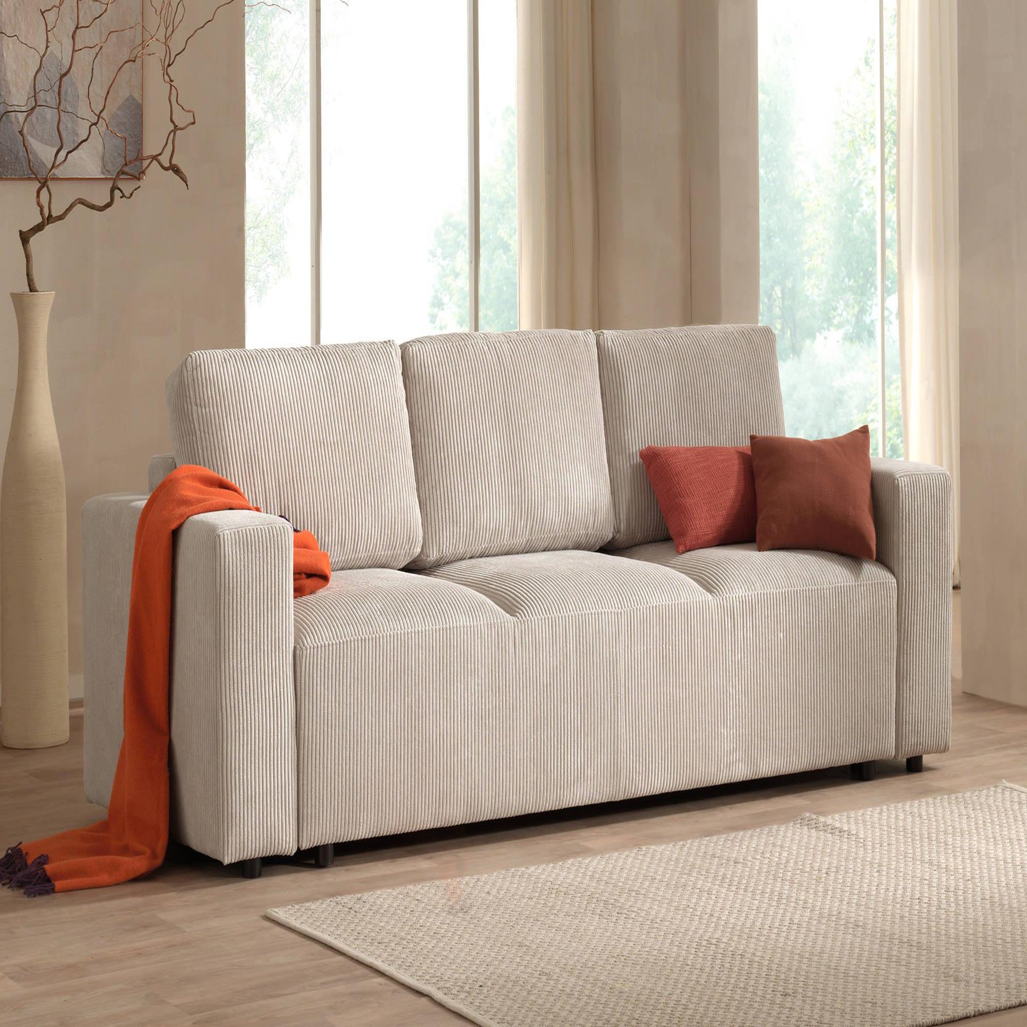 Voir la diapositive 2 : LISA DESIGN Livy - canapé droit convertible - avec coffre - en velours côtelé - 3 places