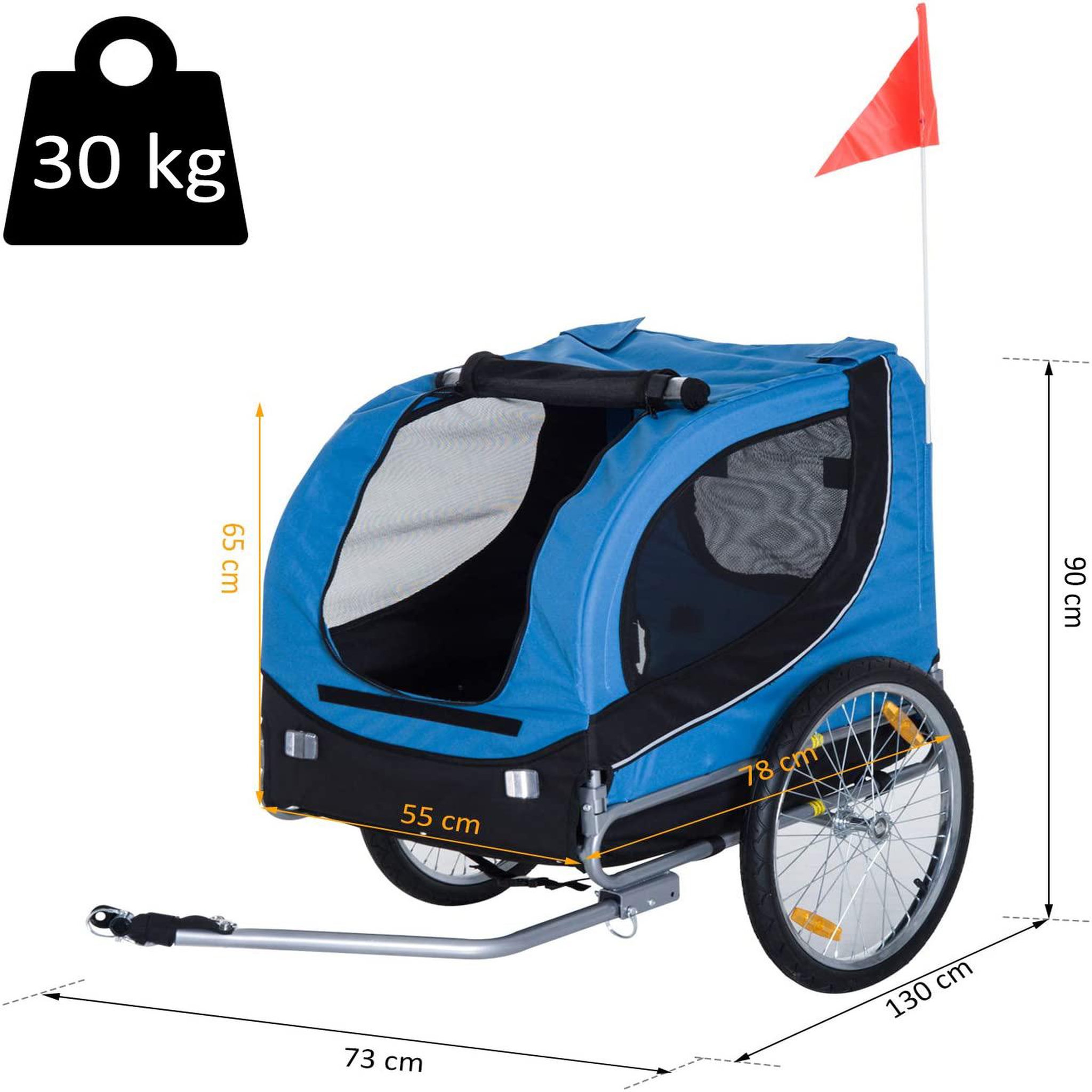 Voir la diapositive 3 : PAWHUT Remorque velo pour chien animaux avec 8 reflecteurs drapeau bleu noir