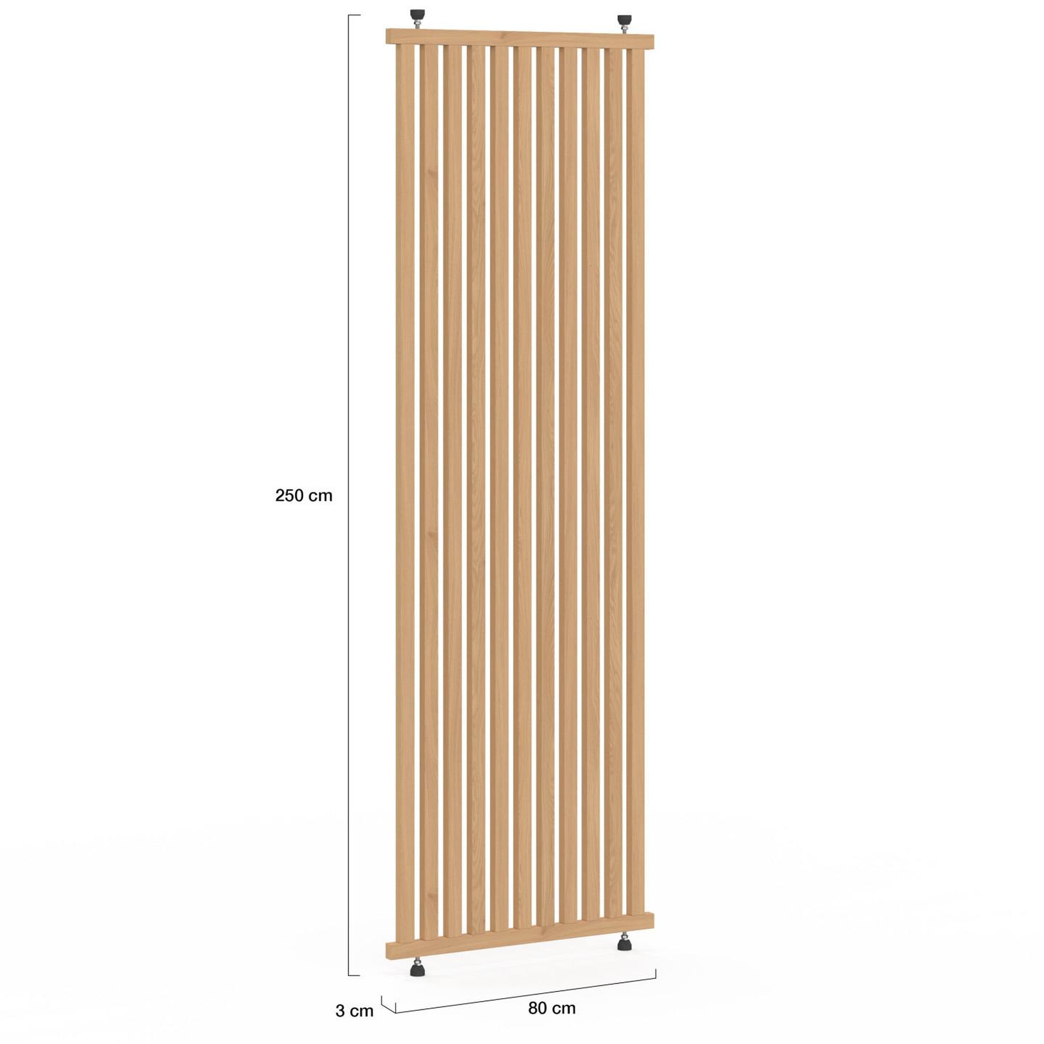 Voir la diapositive 5 : ID MARKET Cloison de séparation claustra 250 x 80 cm en tasseaux de bois coloris chêne
