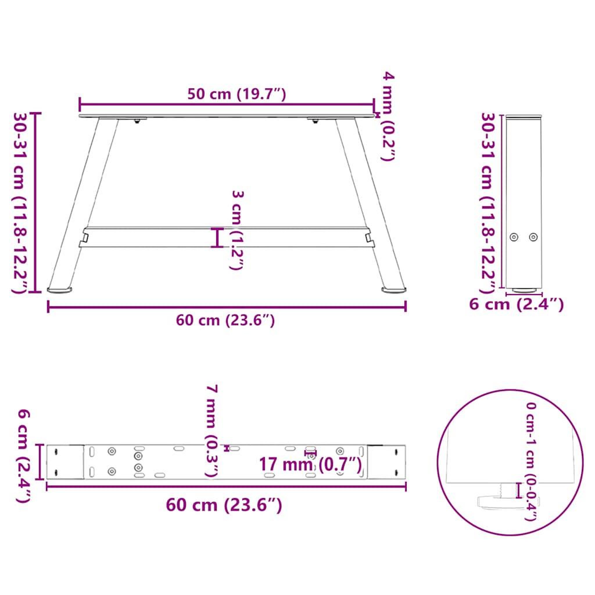 Voir la diapositive 6 : VIDAXL Pieds de table basse forme de A 2 pcs noir 60x(30-31) cm acier