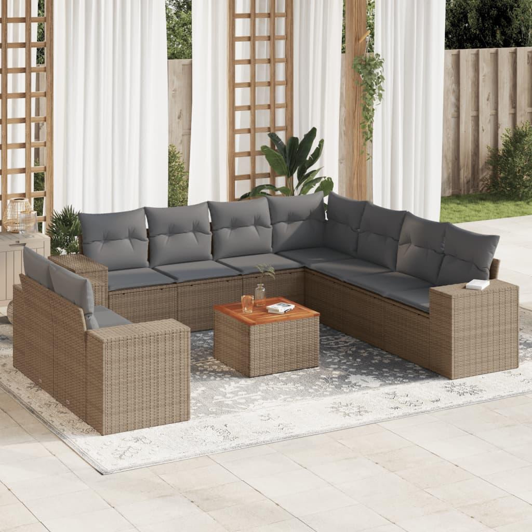 VIDAXL Salon de jardin avec coussins 10 pcs beige resine tressee