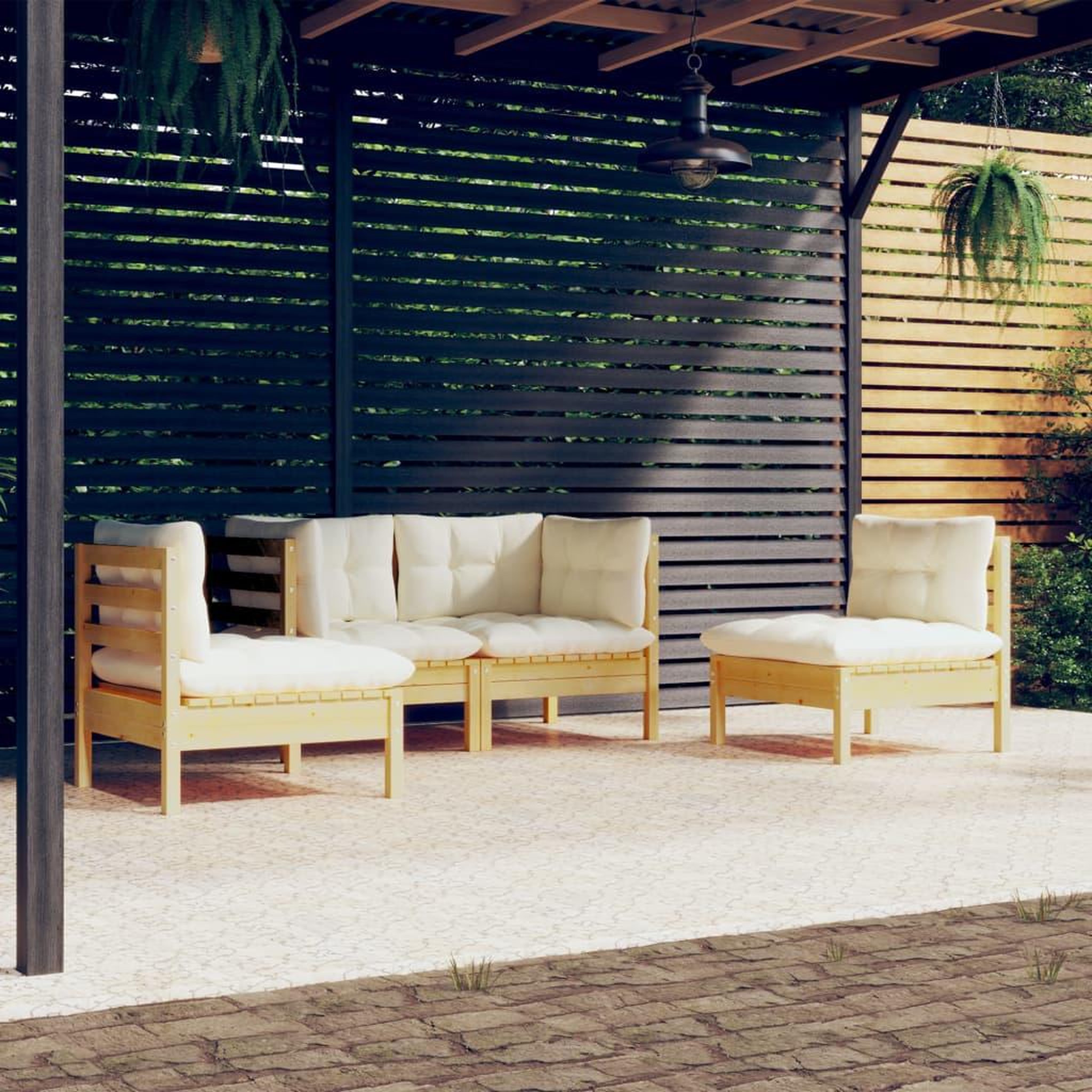Voir la diapositive 1 : VIDAXL Salon de jardin 4 pcs avec coussins creme Bois de pin massif