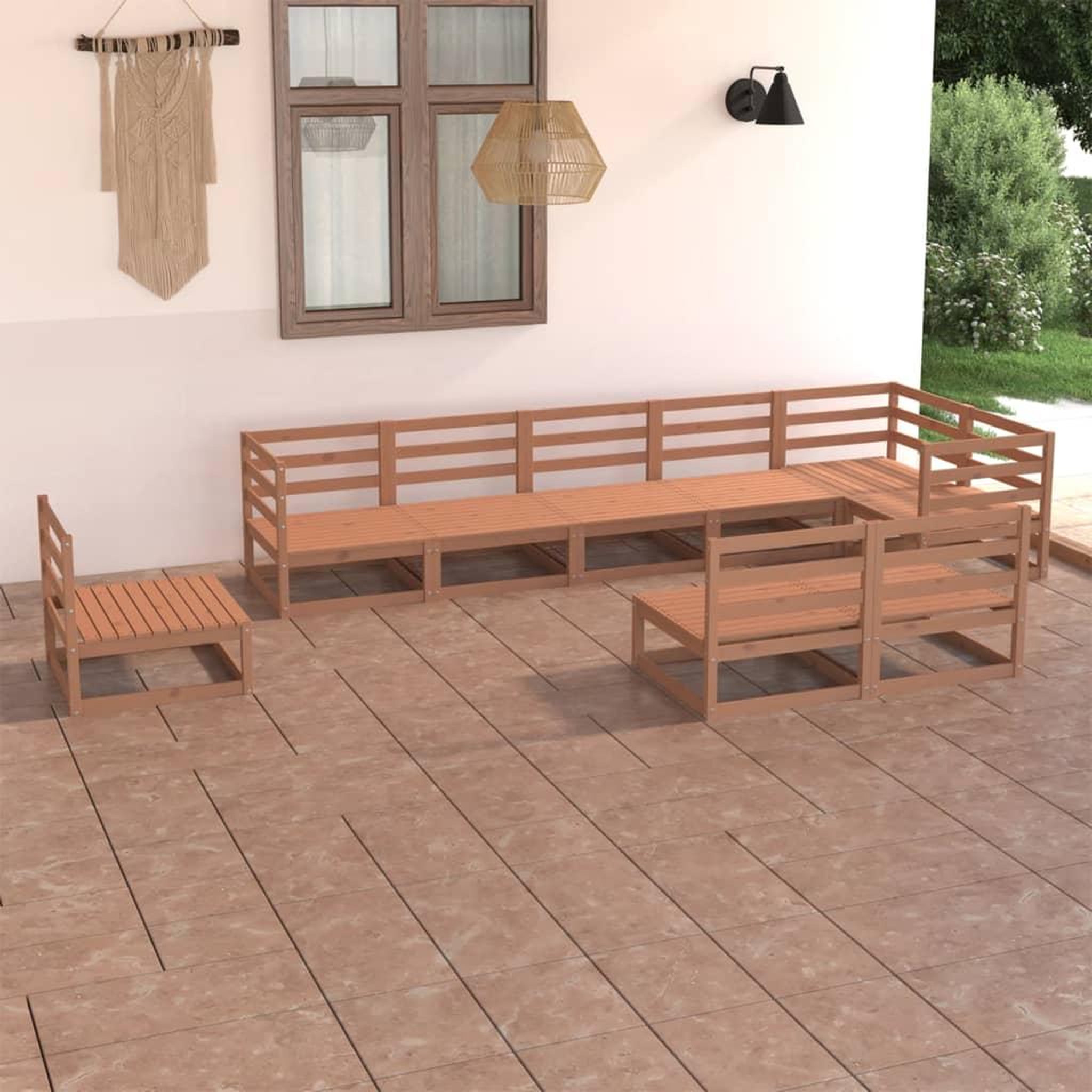 Voir la diapositive 1 : VIDAXL Salon de jardin 9 pcs marron miel bois de pin massif