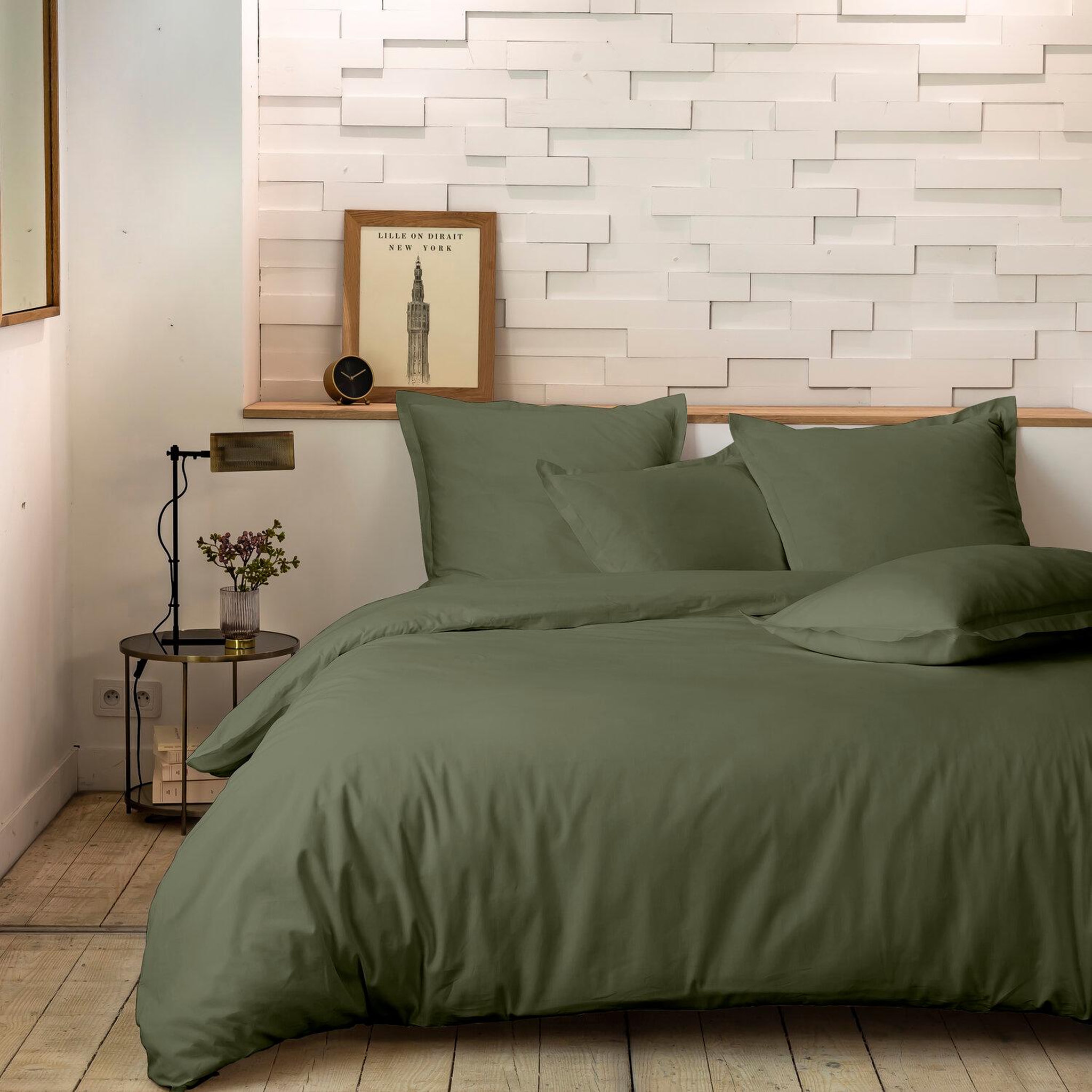 Voir la diapositive 3 : Home collection Drap housse percale de coton - kaki