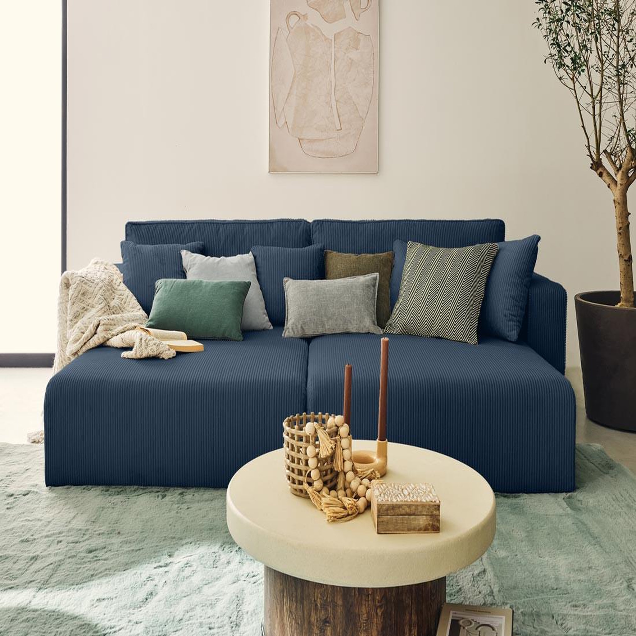 Voir la diapositive 2 : BEST MOBILIER Topaze - canapé droit 4 places avec double méridienne - assise profonde - en velours côtelé