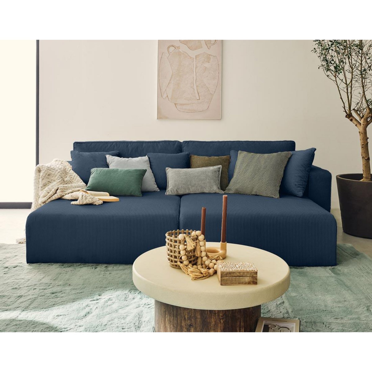 BEST MOBILIER Topaze - canapé droit 4 places avec double méridienne - assise profonde - en velours côtelé