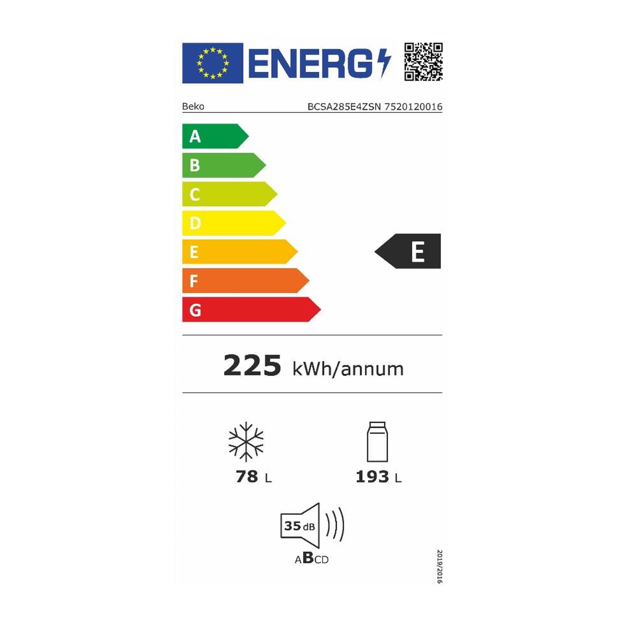 Voir la diapositive 2 : Beko Réfrigérateur combiné intégrable à glissières 271l - bcsa285e4zsn