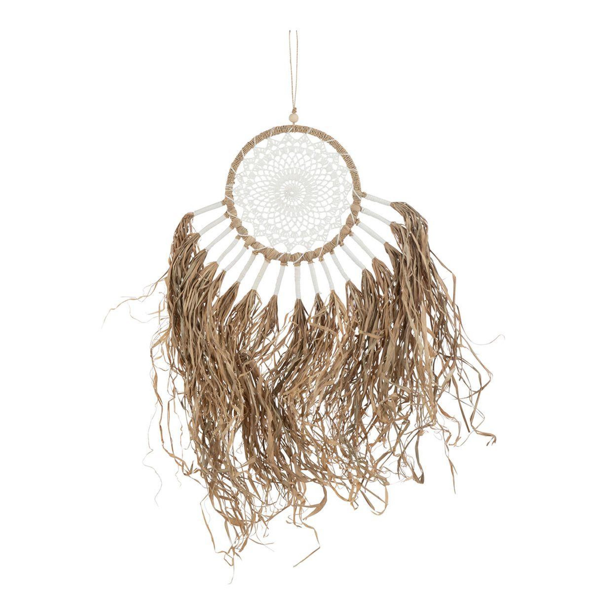 J-LINE Attrape-rêves déco en raphia  franges  65cm naturel