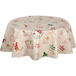 HABITABLE Nappe en toile cirée ronde SANTA CLAUS - Diam. 135 cm - Ecru