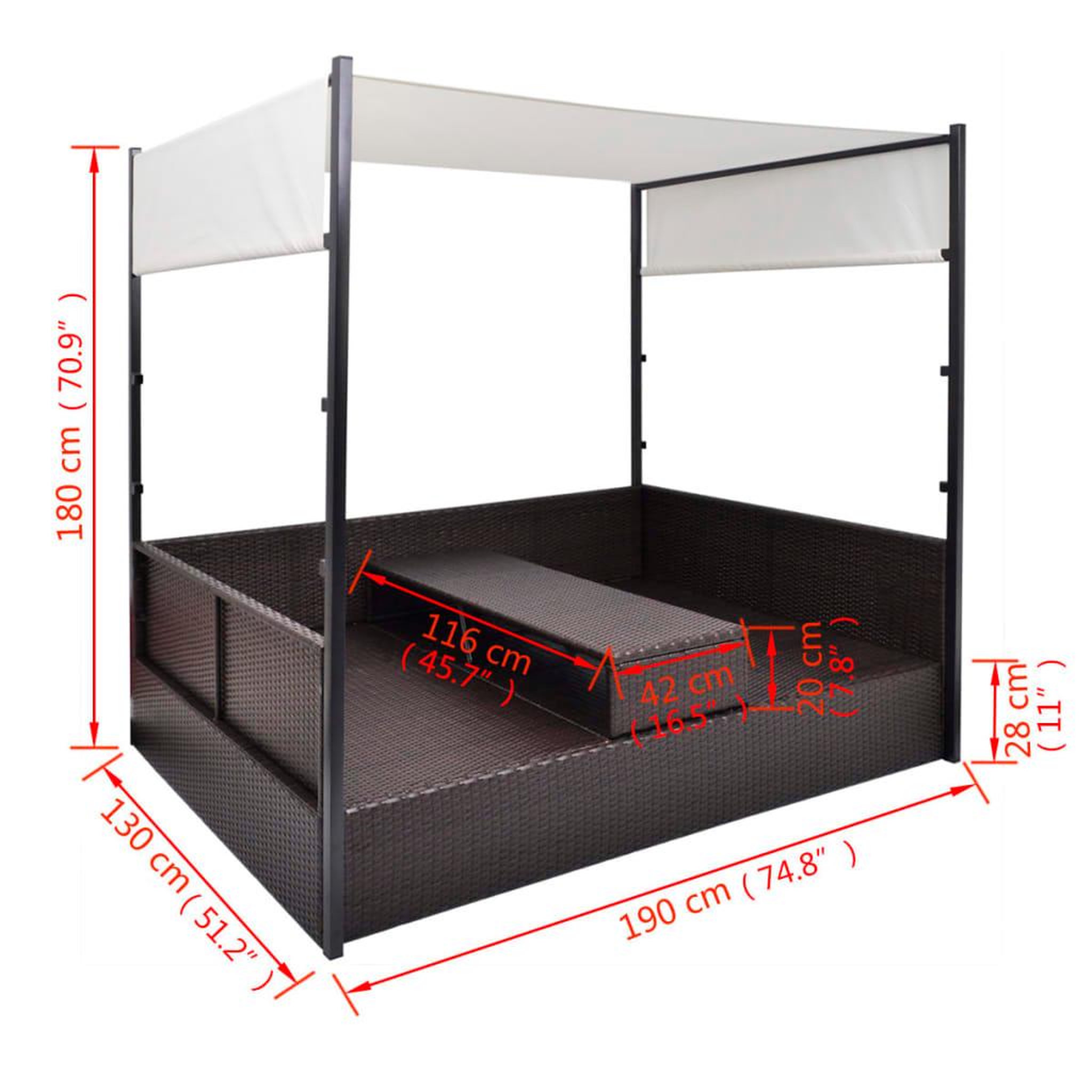 Voir la diapositive 6 : VIDAXL Lit de jardin avec auvent Marron 190x130 cm Resine tressee