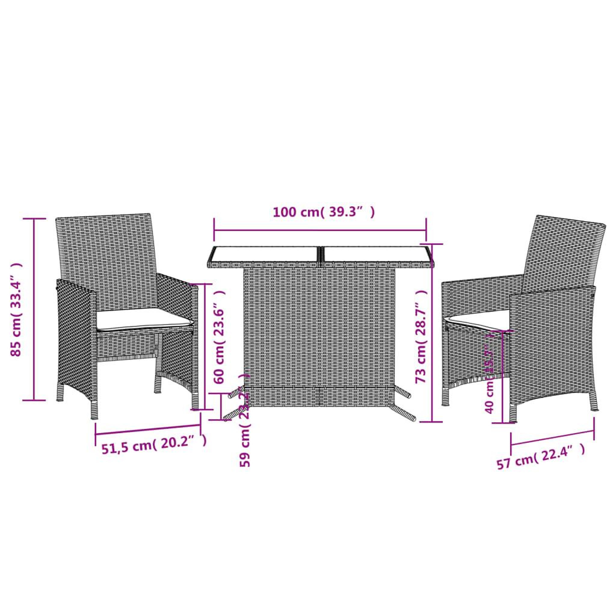 Voir la diapositive 6 : VIDAXL Ensemble de bistro 3 pcs et coussins gris clair resine tressee