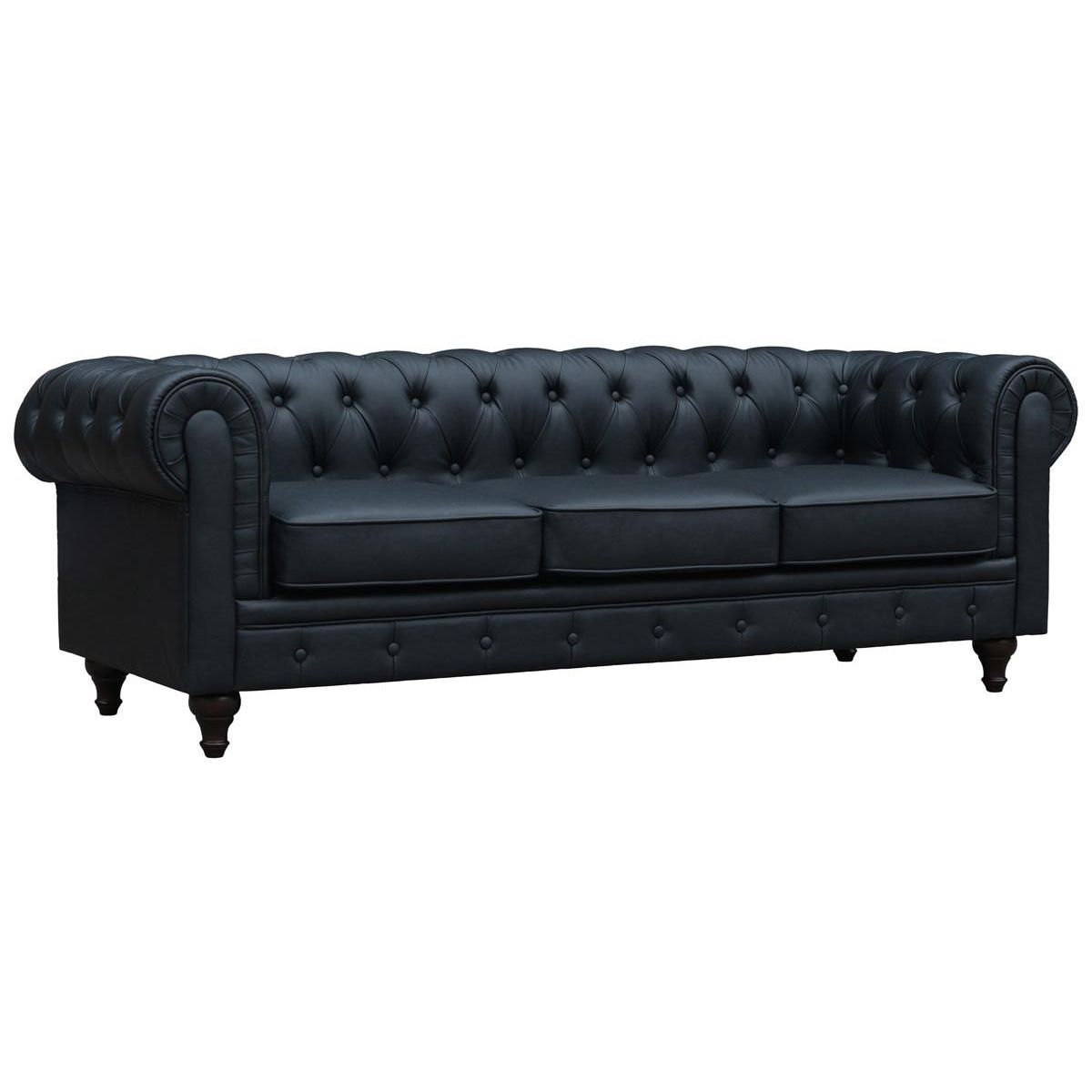 Habitat et Jardin Canapé fixe Chesterfield  Aliza  - 208 x 82 x 70 cm - 3 places - Noir