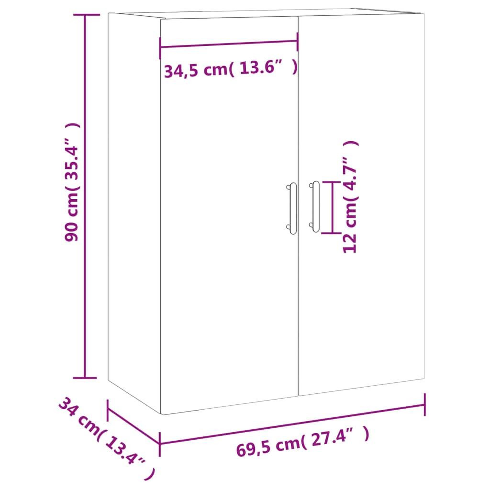 Voir la diapositive 6 : VIDAXL Armoire murale sonoma gris 69,5x34x90 cm