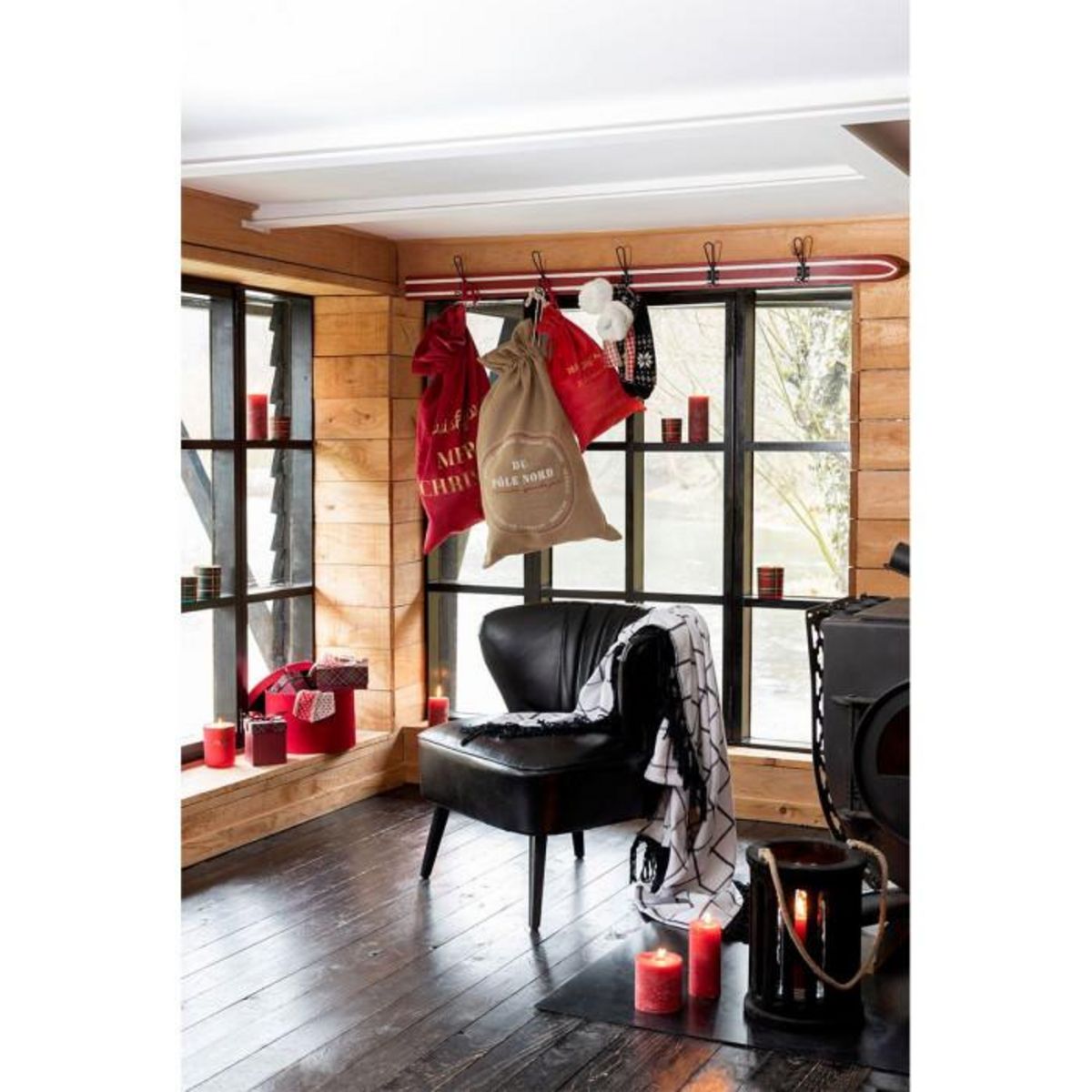 Paris Prix Patère Murale en Bois  Ski  170cm Rouge