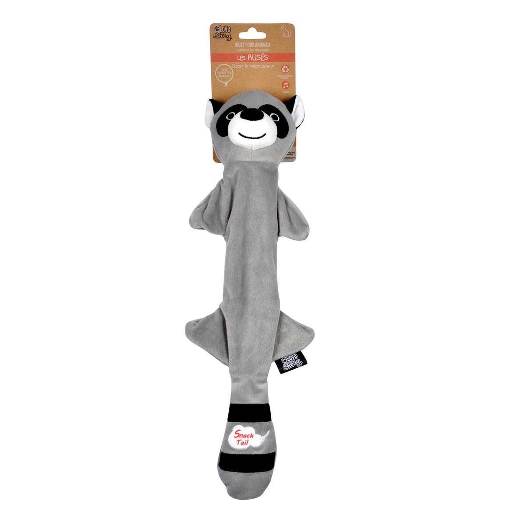 Voir la diapositive 2 : HOMEA Peluche pour chien  raton laveur  45cm gris