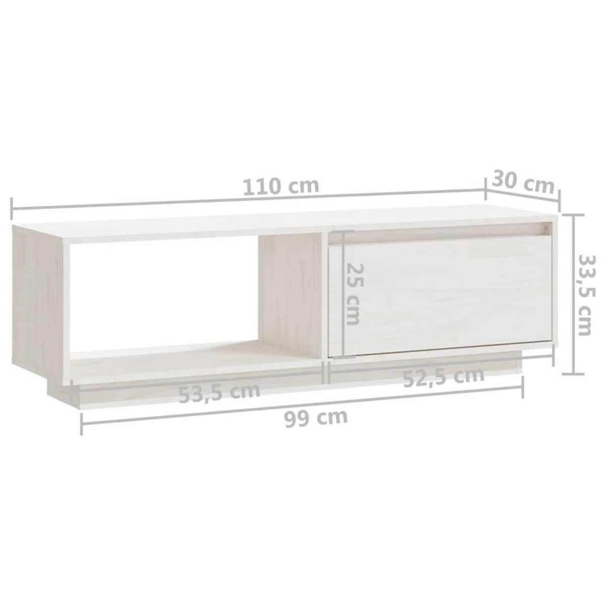 VIDAXL Meuble TV Blanc 110x30x33,5 cm Bois de pin massif